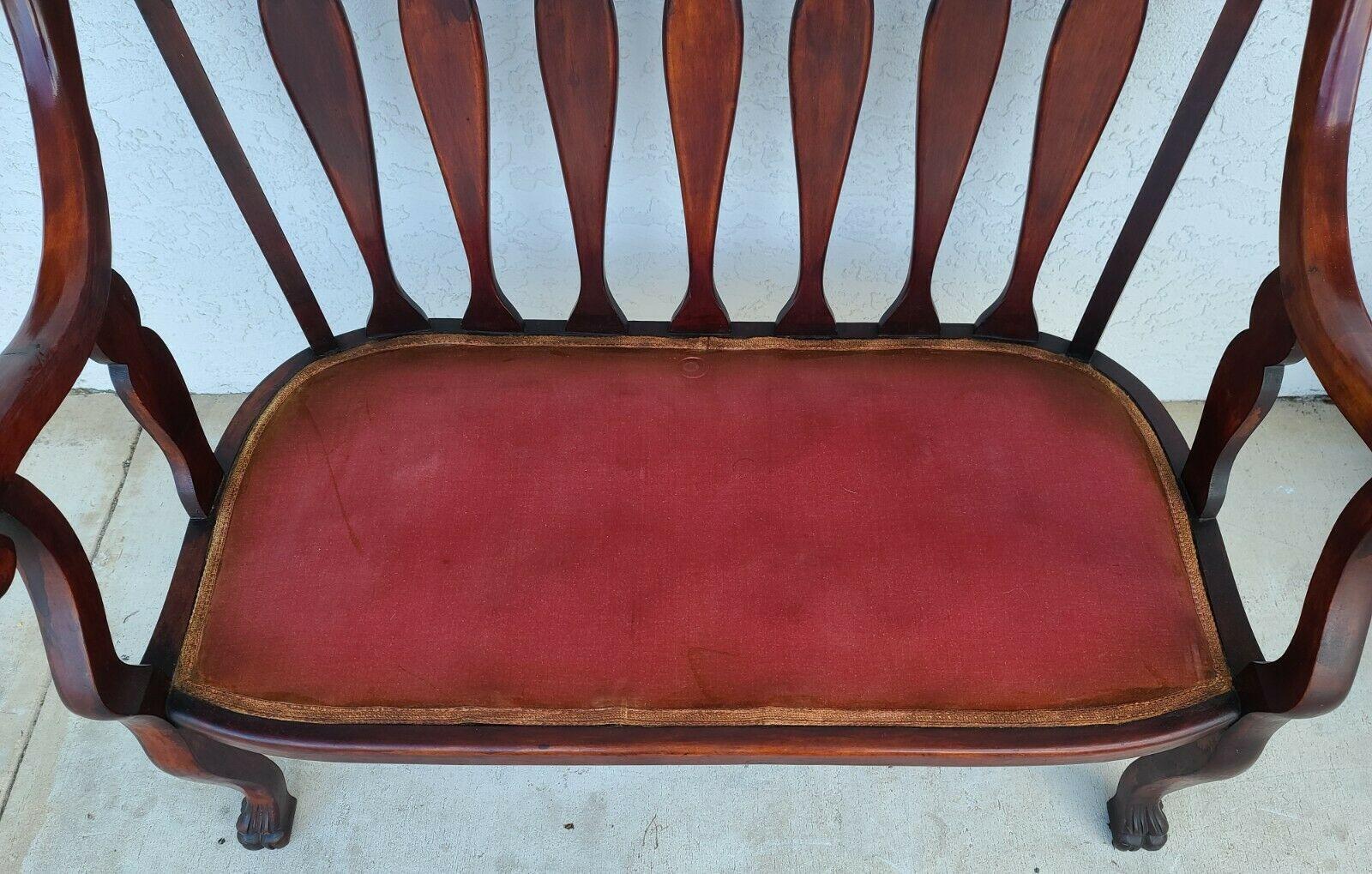 Antique Early 1900s Solid Red Mahogany Claw Foot Settee Bench 3