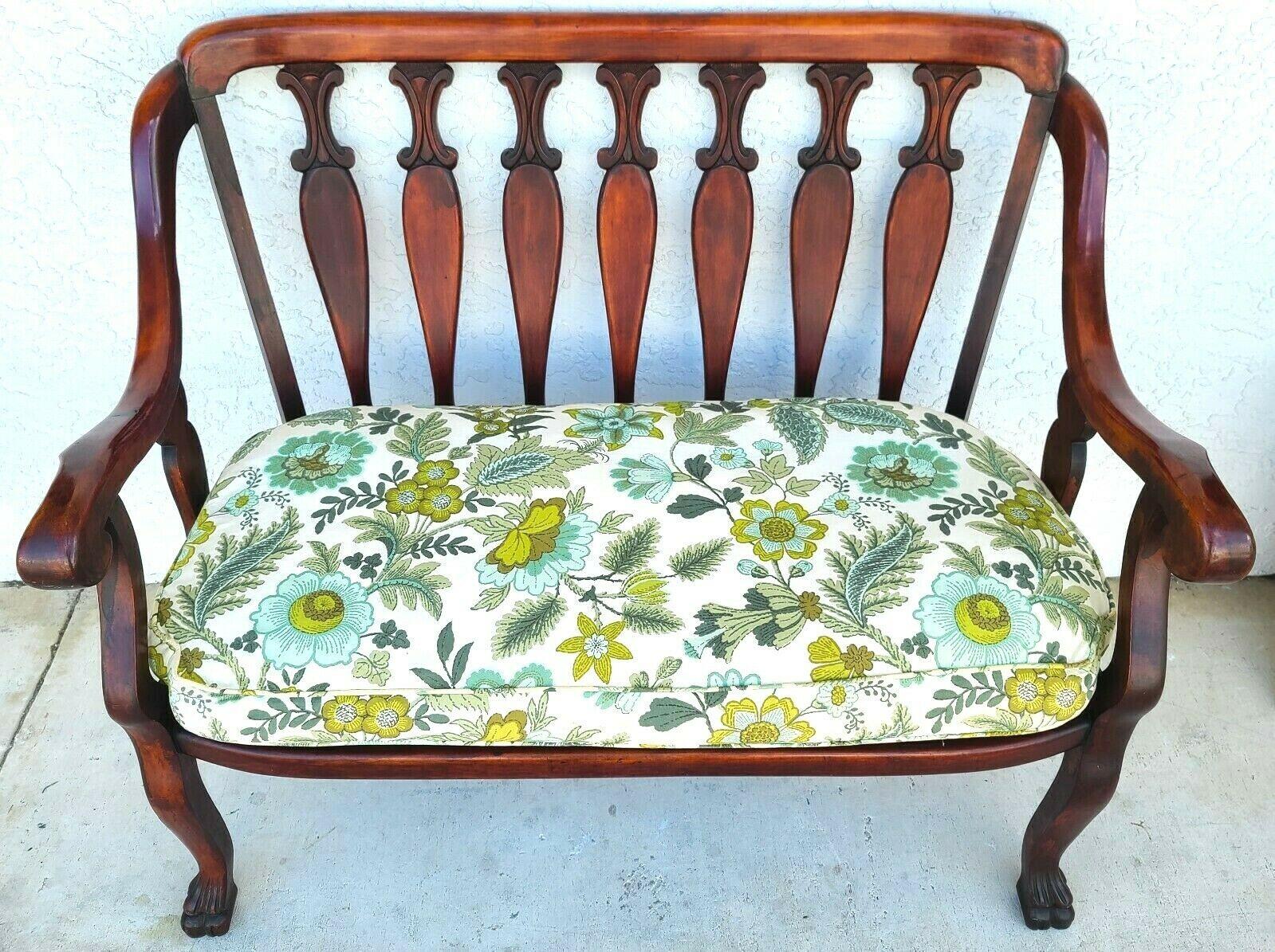 For FULL item description be sure to click on CONTINUE READING at the bottom of this listing.

Offering One Of Our Recent Palm Beach Estate Fine Furniture Acquisitions Of An 
Antique Early 1900s Solid Mahogany Claw Foot Settee Bench

Approximate