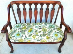 Antique Early 1900s Solid Red Mahogany Claw Foot Settee Bench