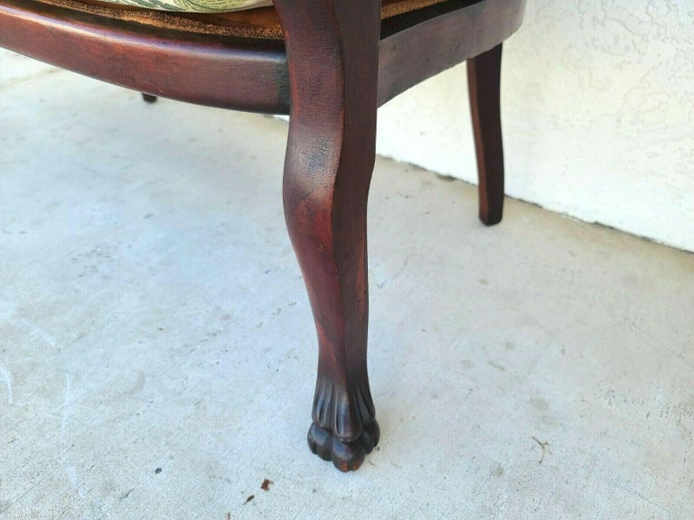 Antique Early 1900s Solid Red Mahogany Claw Foot Settee Bench For Sale 4