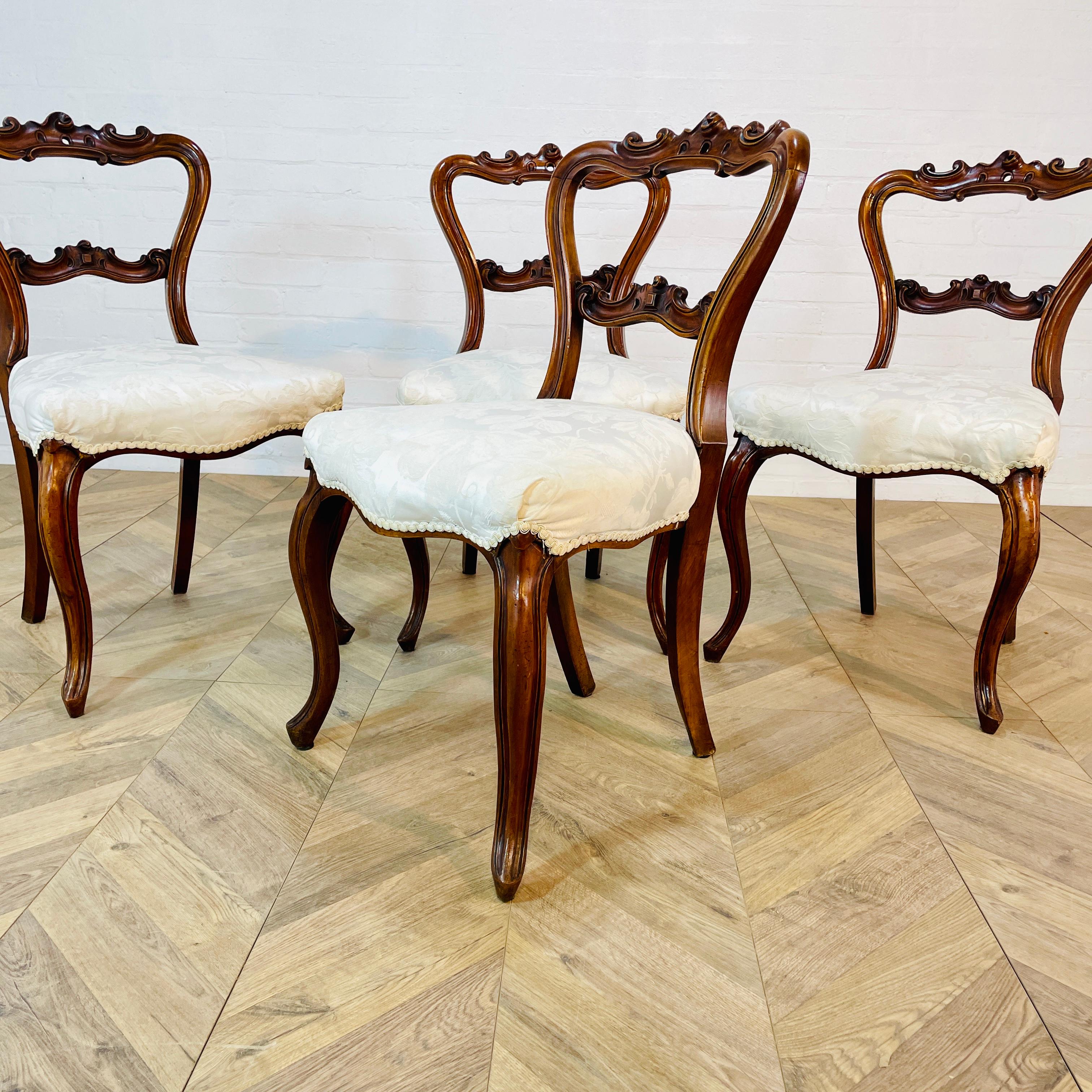 Victorian Antique Rosewood Crown / Balloon Back Dining Chairs, Set of 4 For Sale