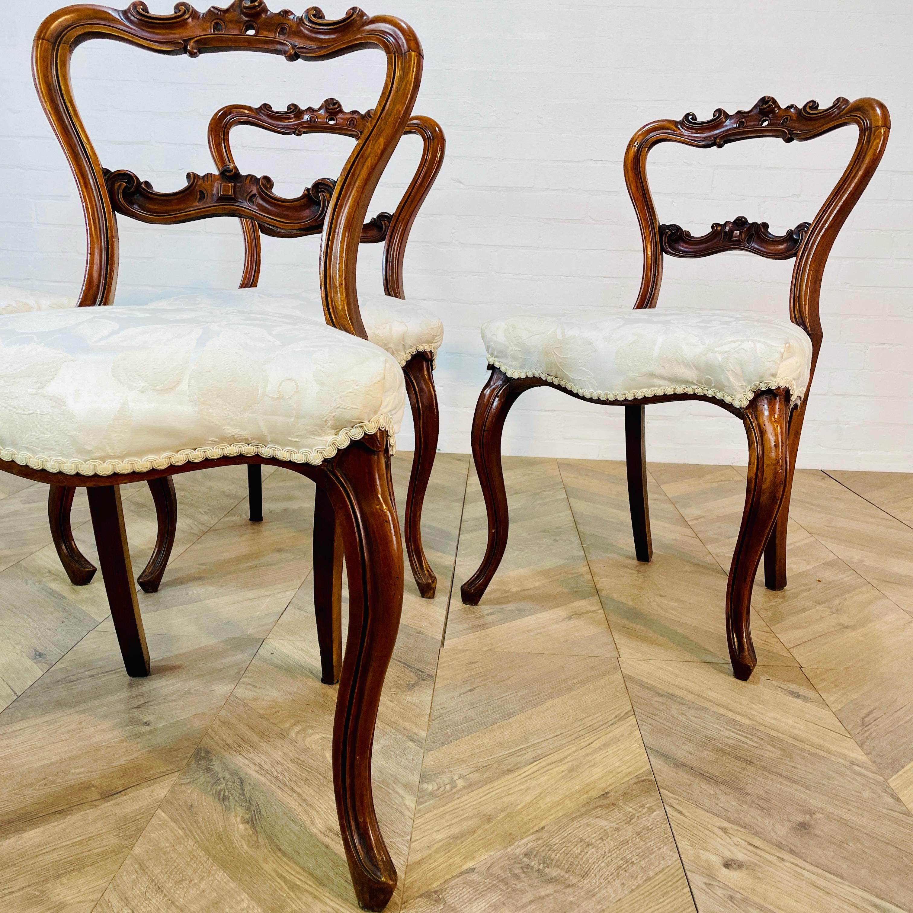 British Antique Rosewood Crown / Balloon Back Dining Chairs, Set of 4 For Sale