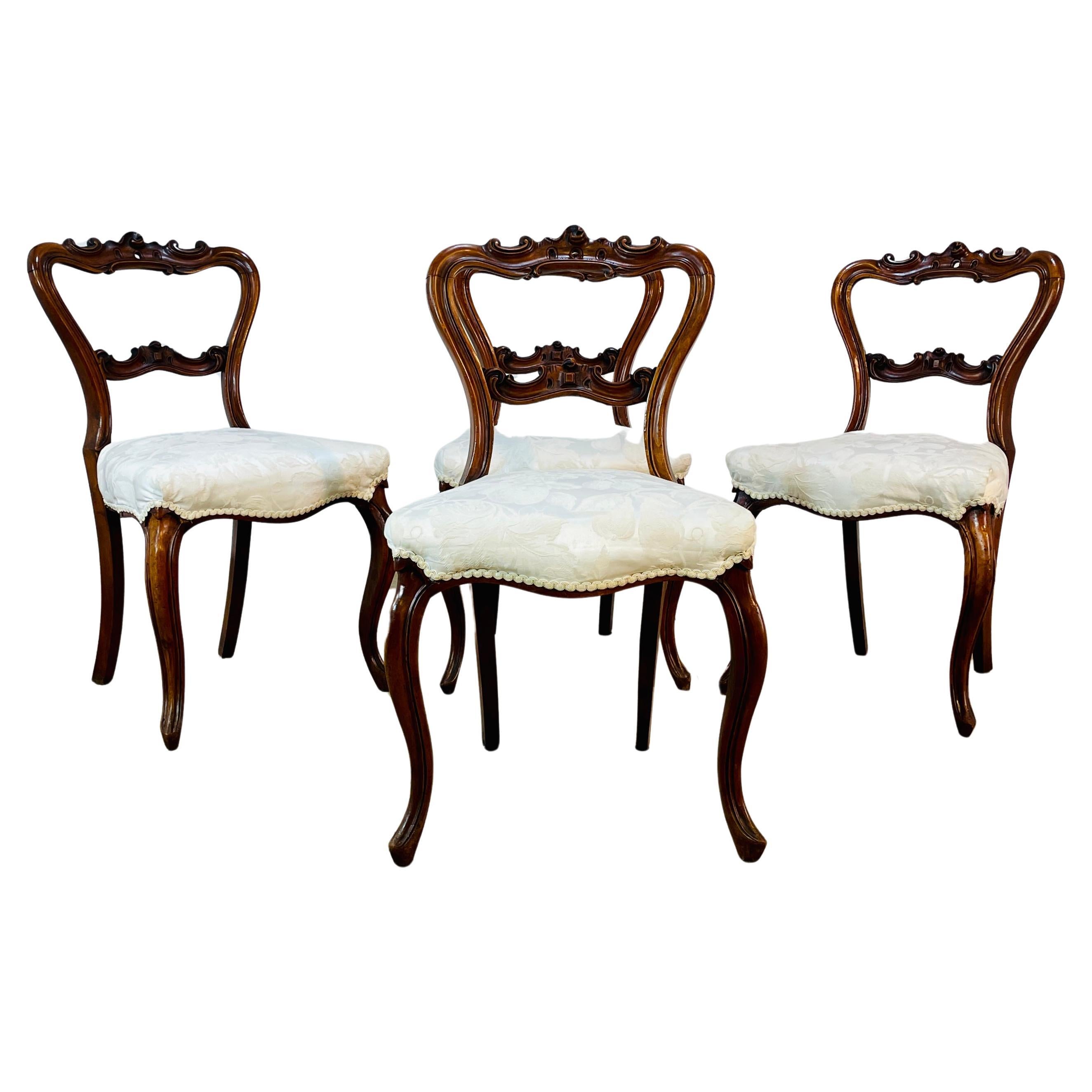 Antique Rosewood Crown / Balloon Back Dining Chairs, Set of 4 en vente