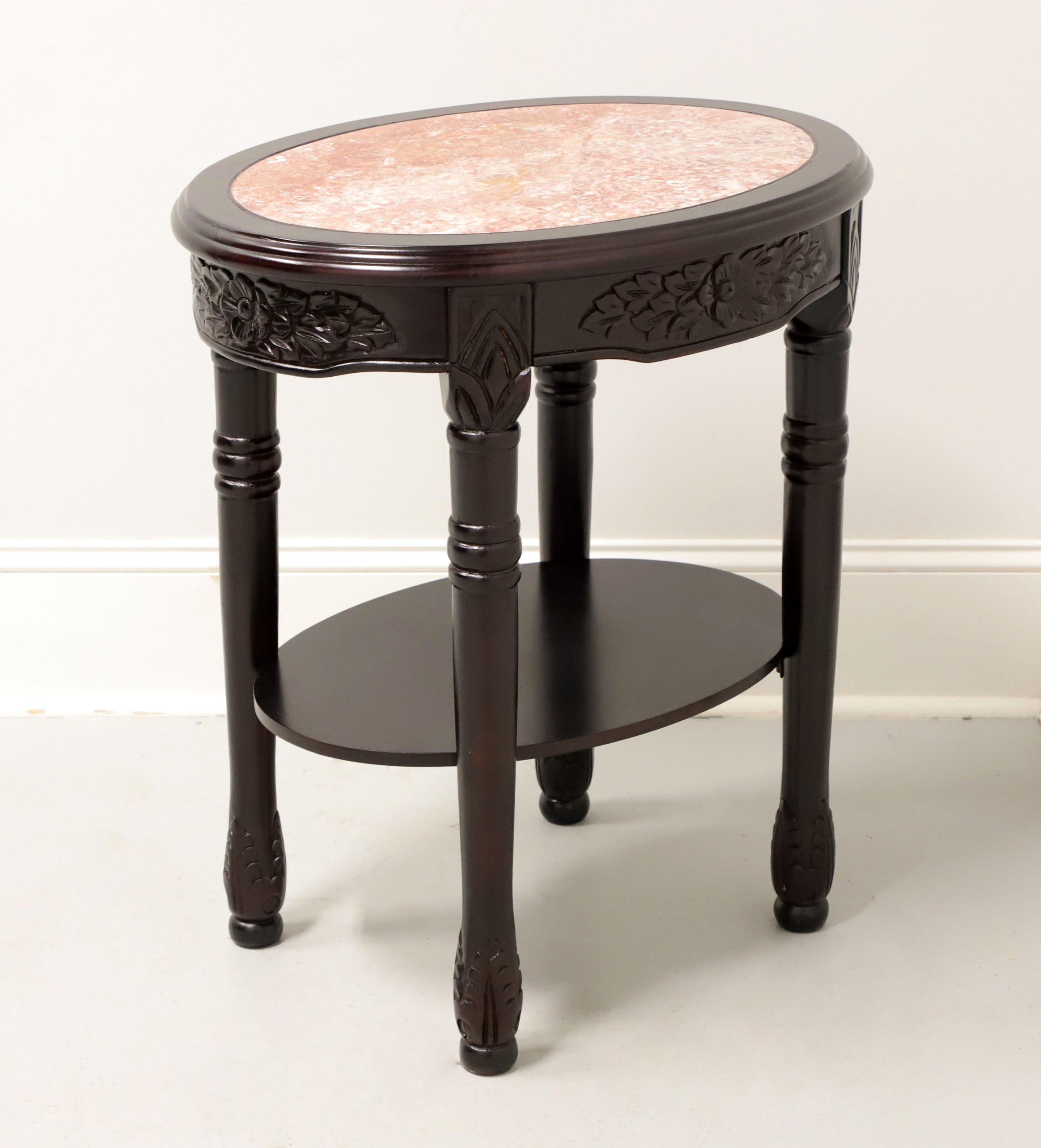 Victorien Table d'appoint victorienne à plateau ovale en marbre et finition en bois de rose antique - B en vente