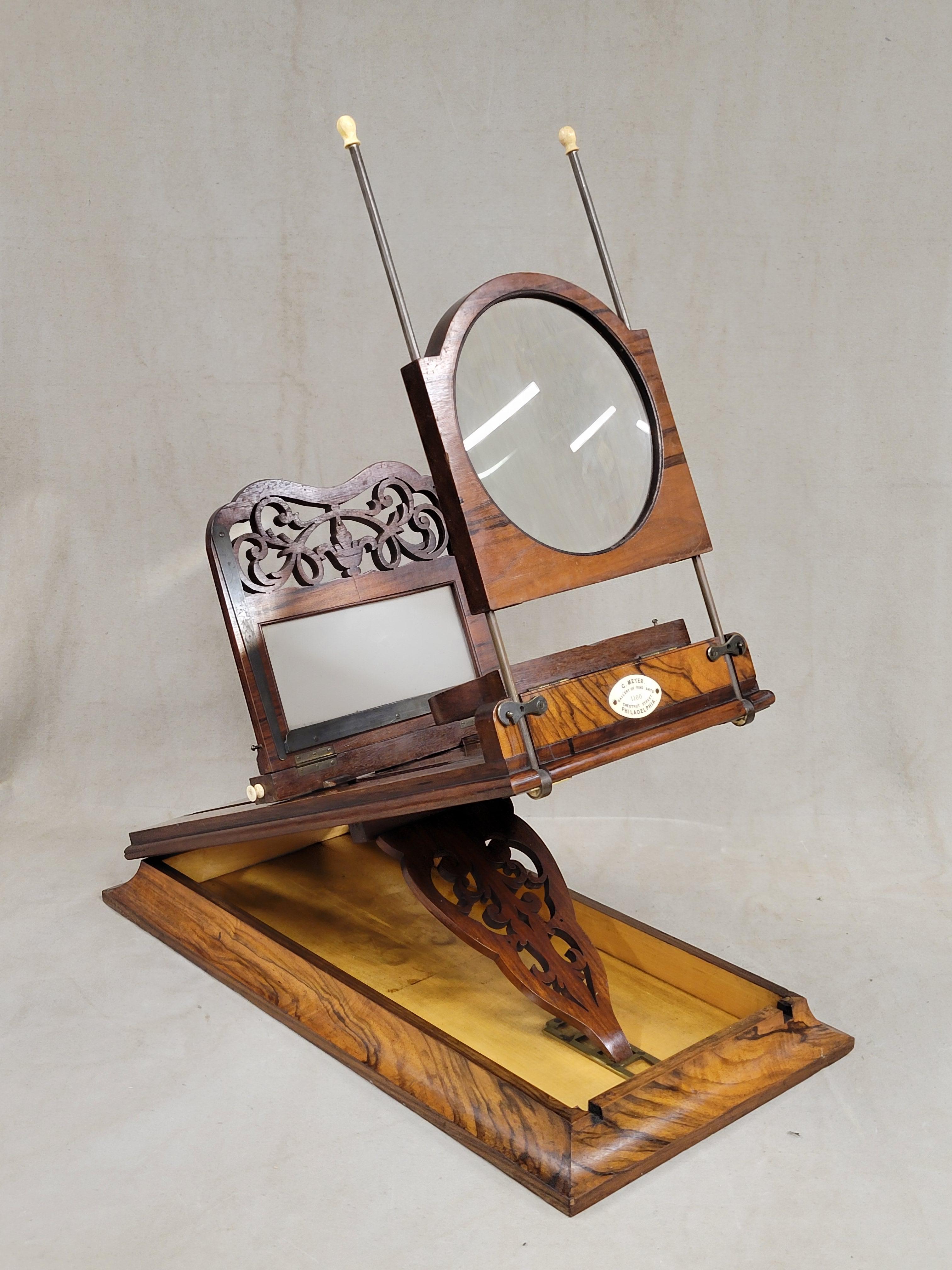Victorian Antique Rosewood Folding Stereoscope Viewer - Philadelphia Gallery of Fine Arts For Sale
