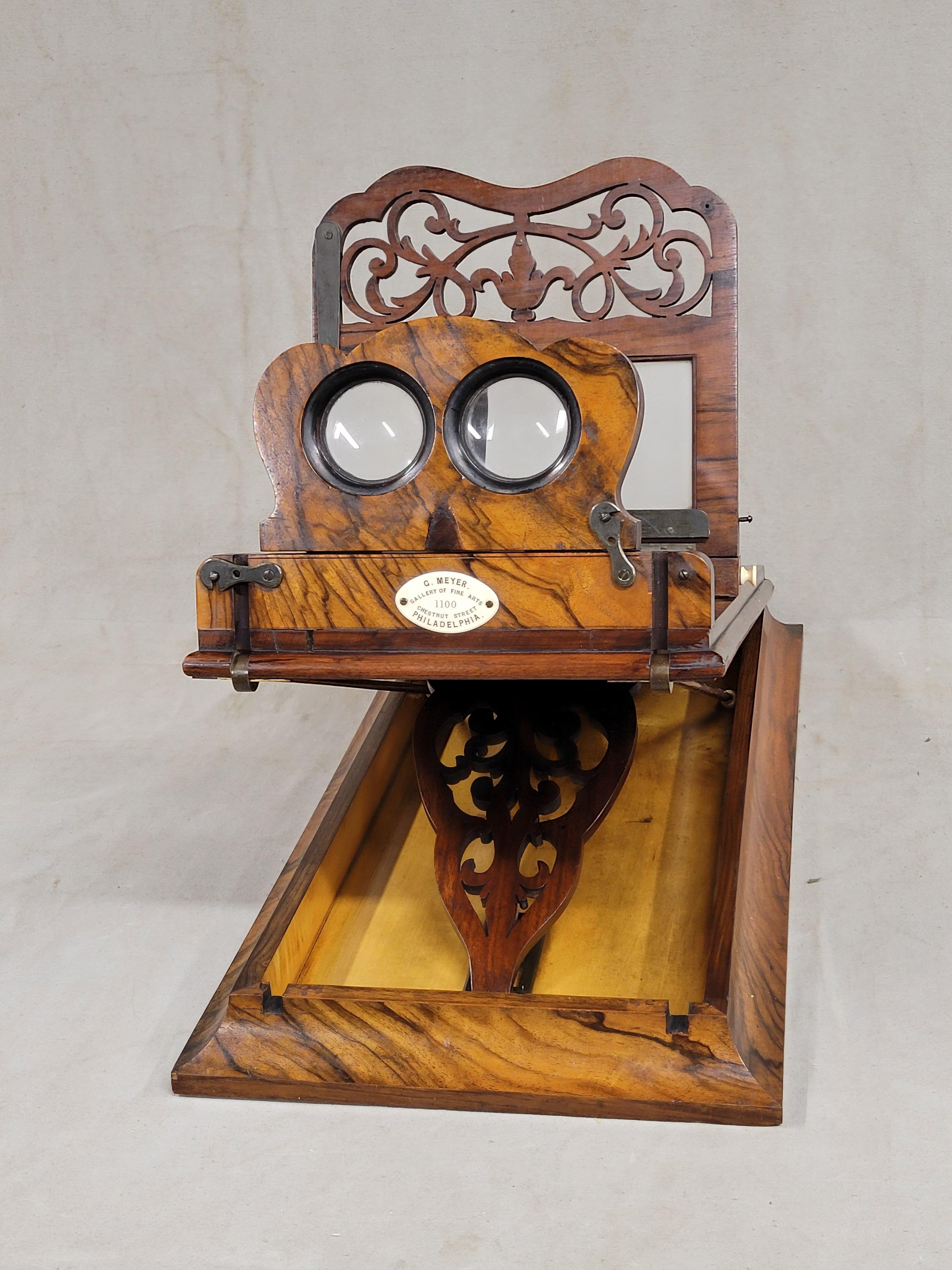 Hand-Crafted Antique Rosewood Folding Stereoscope Viewer - Philadelphia Gallery of Fine Arts For Sale