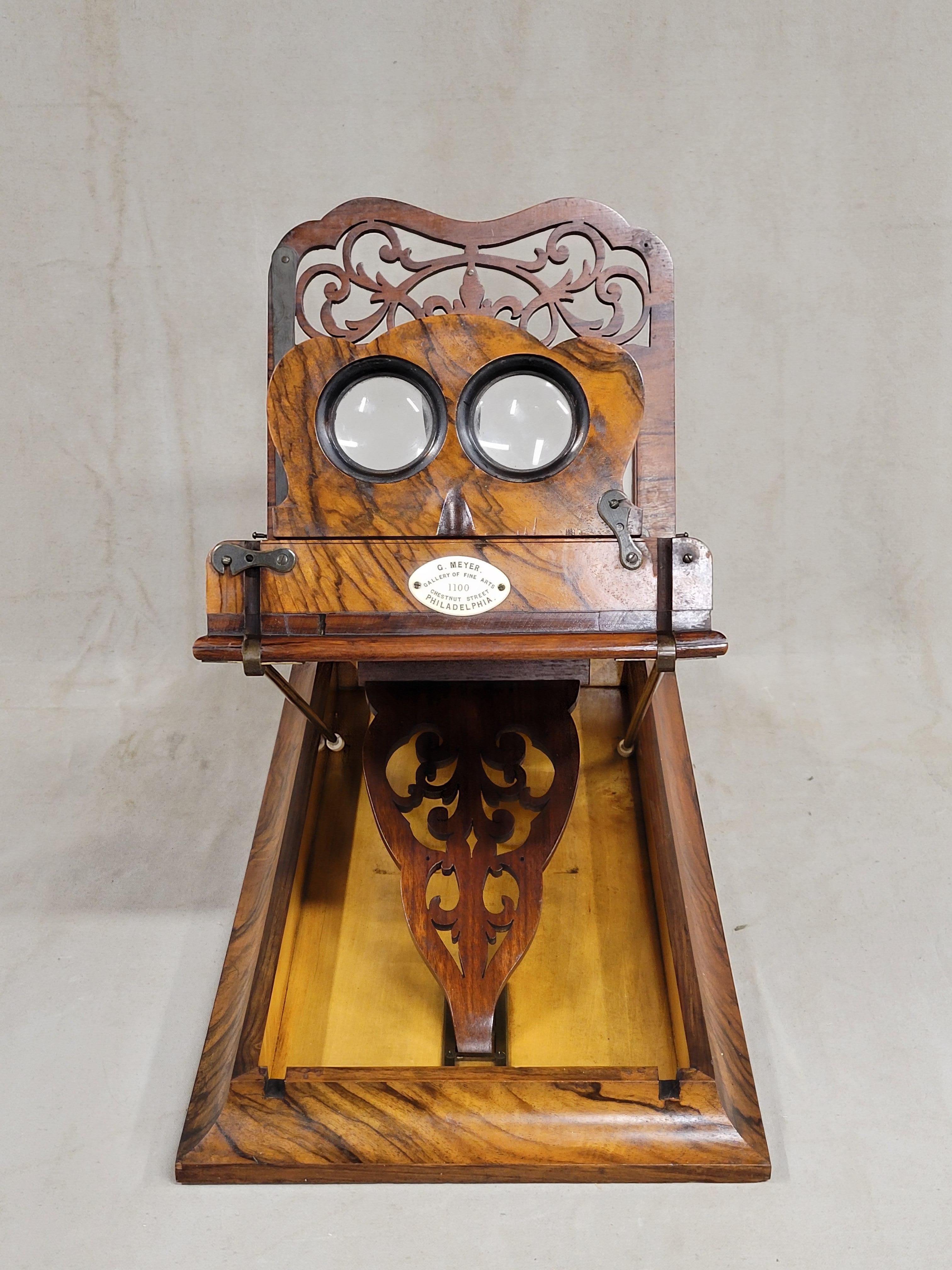Antique Rosewood Folding Stereoscope Viewer - Philadelphia Gallery of Fine Arts In Good Condition For Sale In Centennial, CO