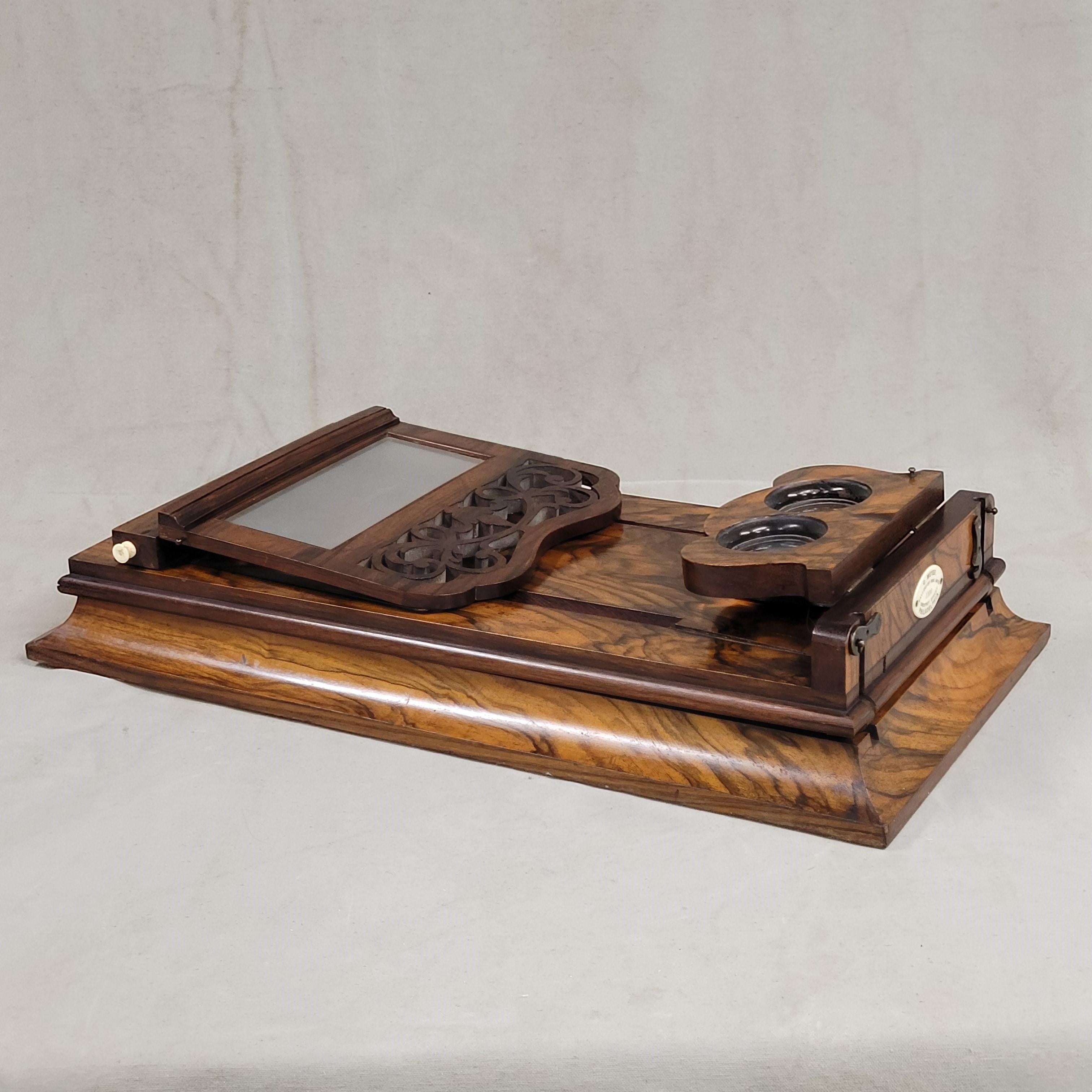 Brass Antique Rosewood Folding Stereoscope Viewer - Philadelphia Gallery of Fine Arts For Sale