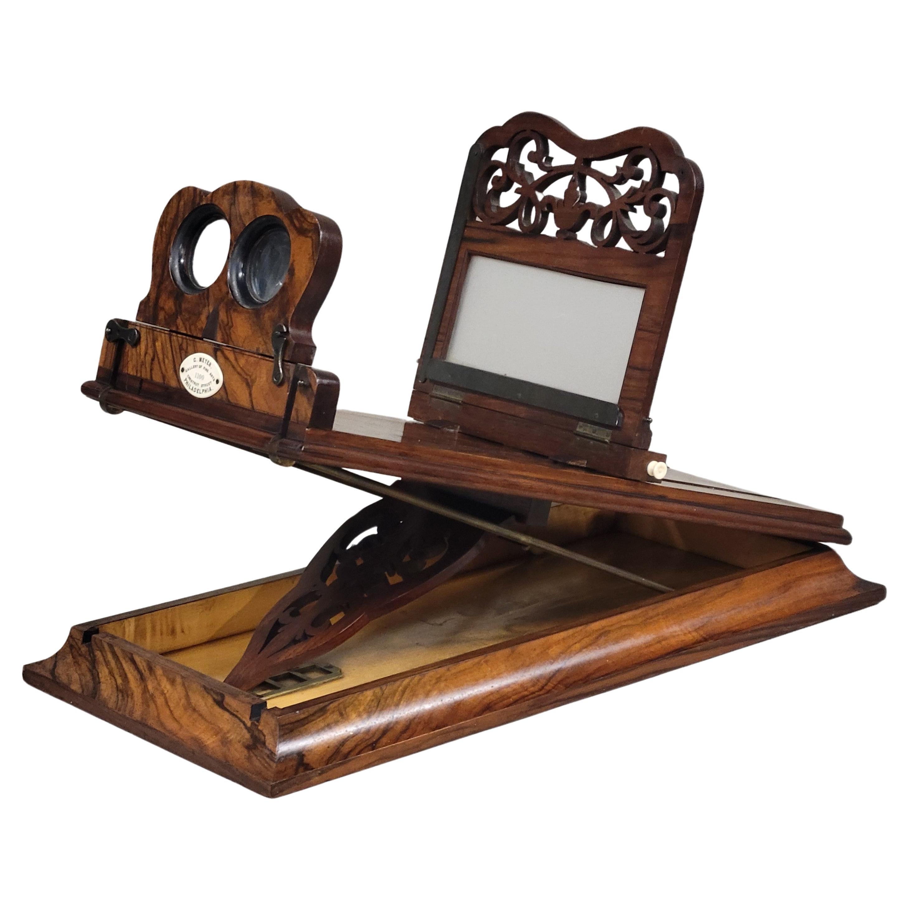 Antique Rosewood Folding Stereoscope Viewer - Philadelphia Gallery of Fine Arts For Sale