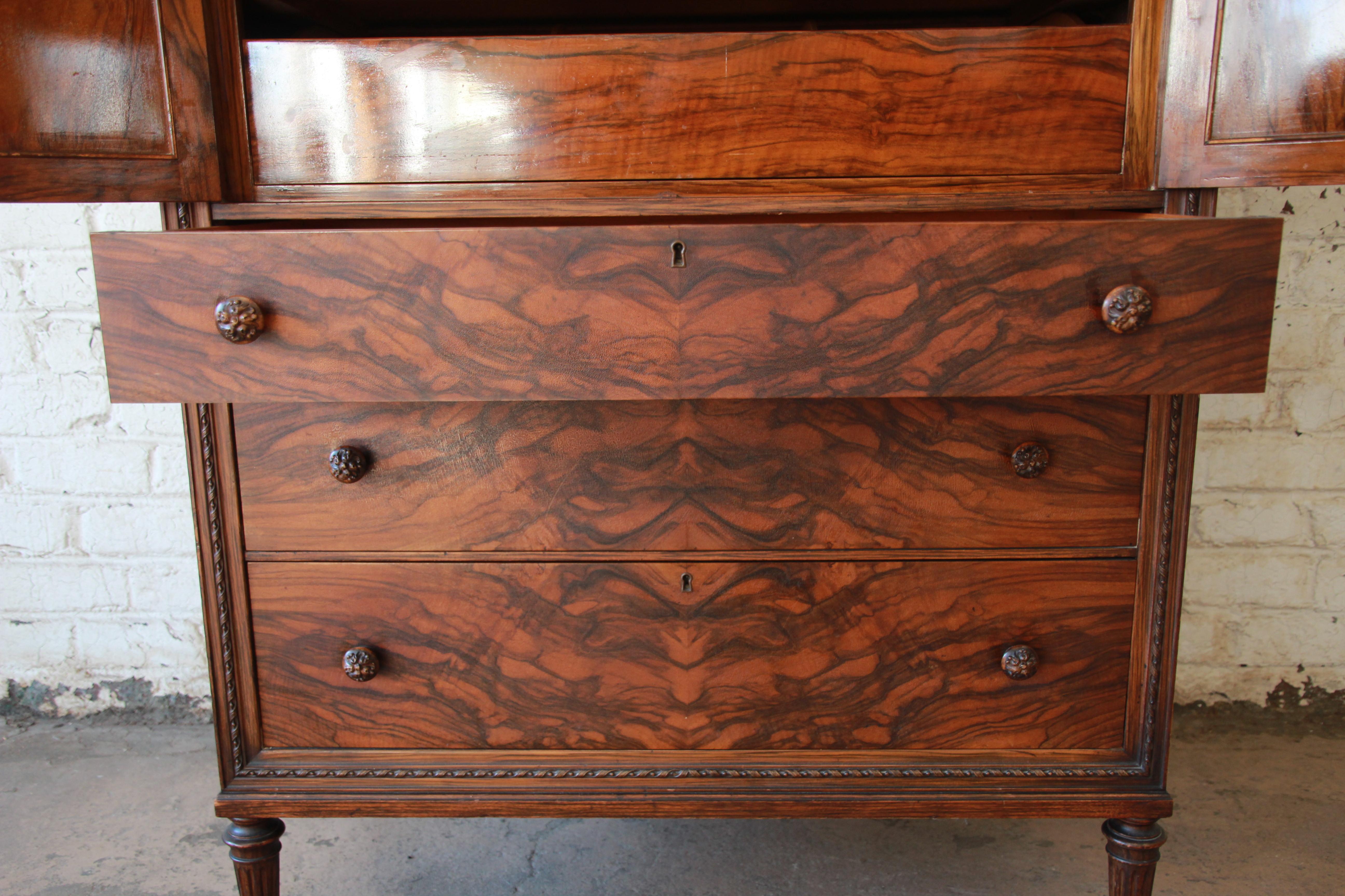20th Century Antique Rosewood French Carved Chifferobe