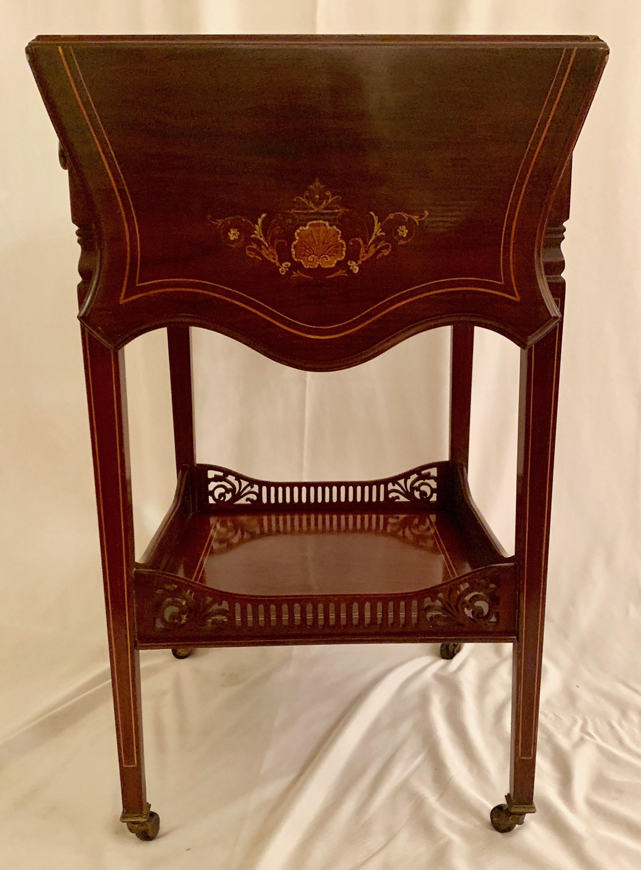 Inlay Antique Rosewood Inlaid Drop-Leaf Lamp Table, circa 1870-1880