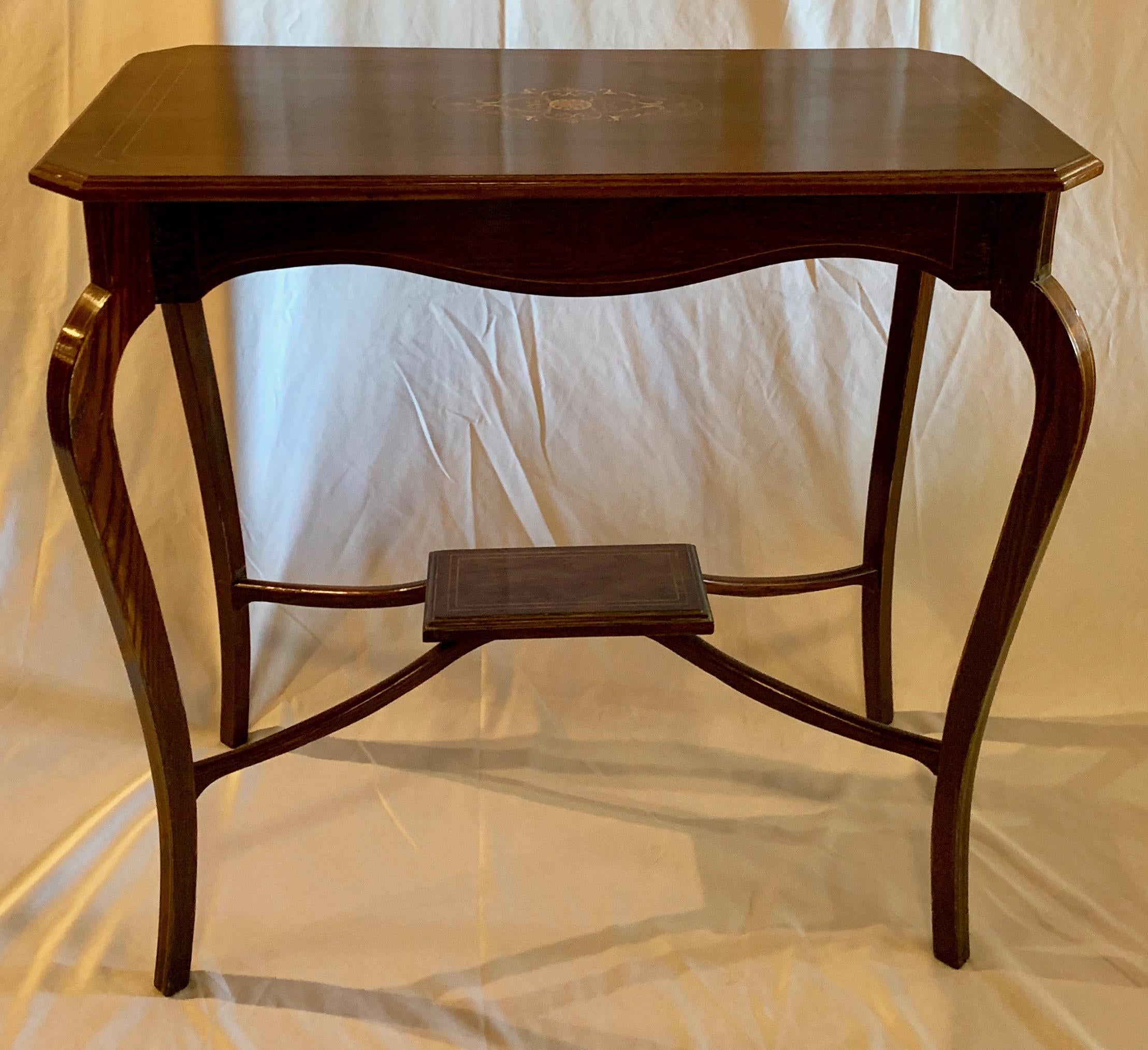 English Antique Rosewood Inlaid Lamp Table circa 1860-1880 For Sale