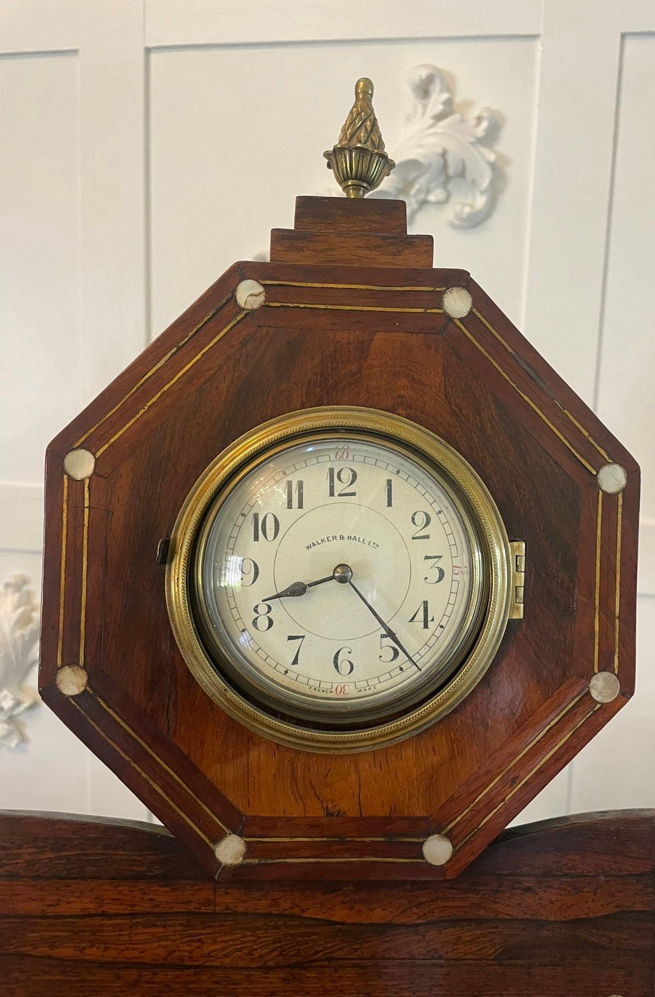 Antique Rosewood Inlaid Mantle Clock by Walker and Hall In Good Condition For Sale In Suffolk, GB