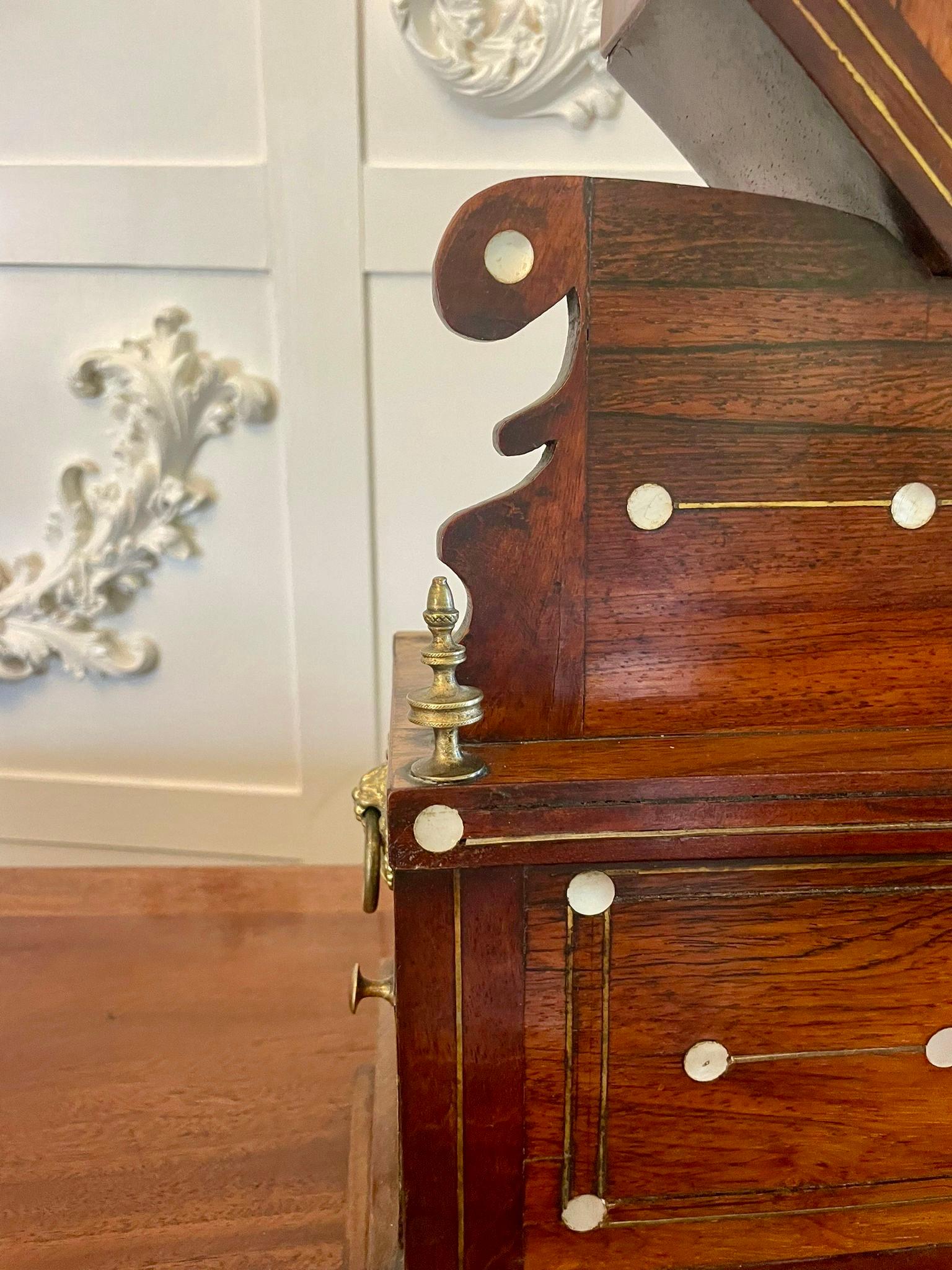 Antique Rosewood Inlaid Mantle Clock by Walker and Hall For Sale 2