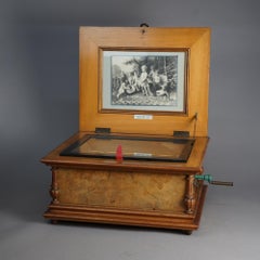 Antique Rosewood Inlaid Symphonion Music Box with 5 Discs 19th C