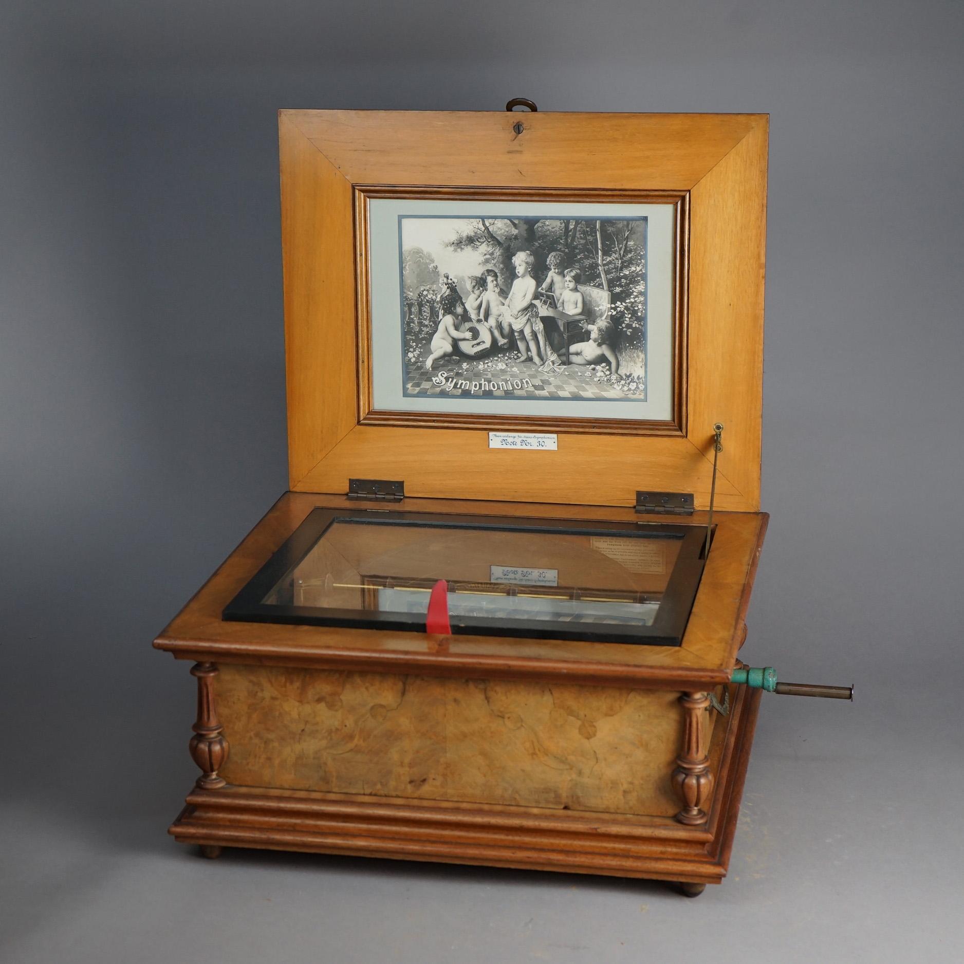19th Century Antique Rosewood Inlaid Symphonion Music Box with 5 Discs 19th C
