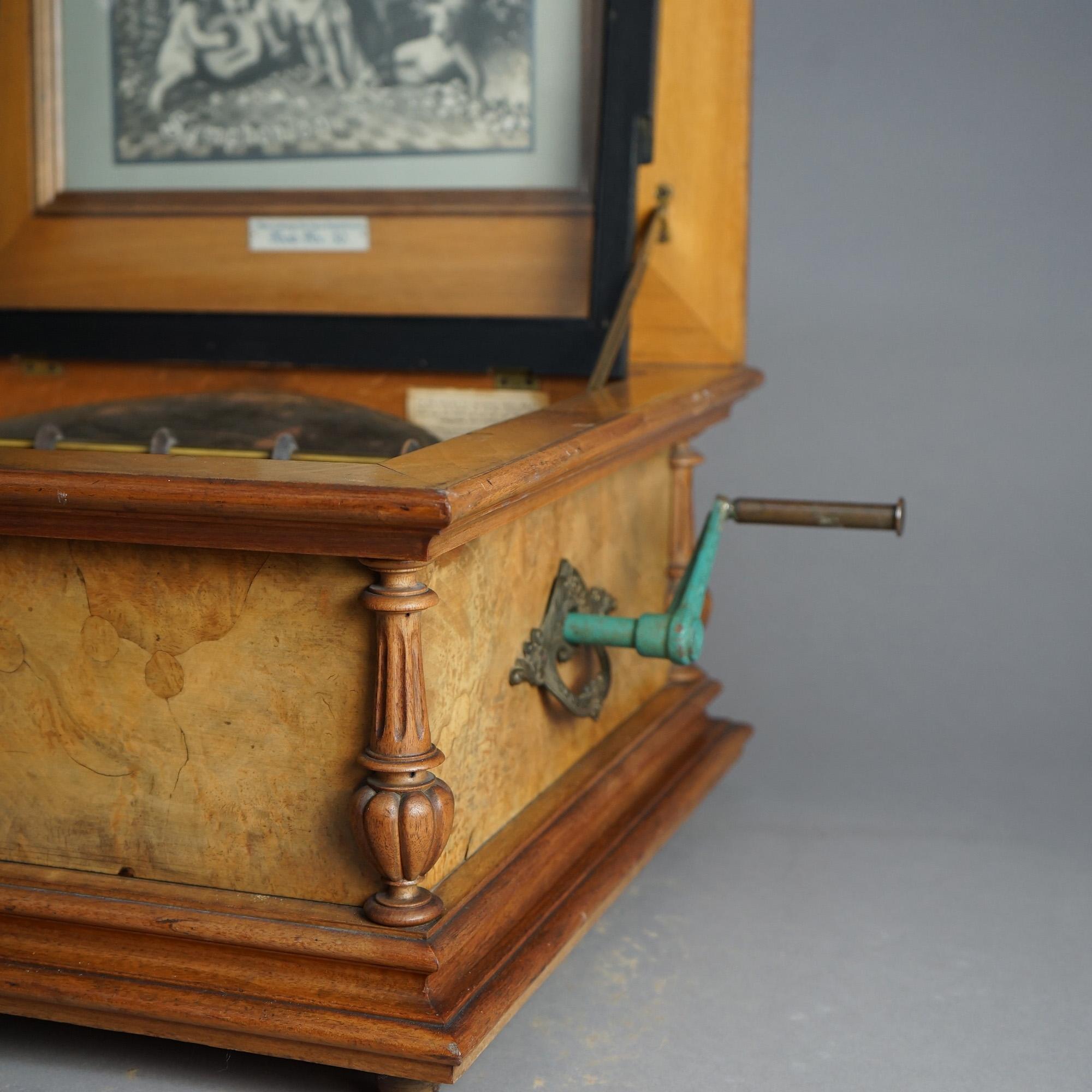 Antique Rosewood Inlaid Symphonion Music Box with 5 Discs 19th C 2