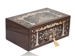 Scatola da scrittura antica in palissandro intarsiato di Hausburg