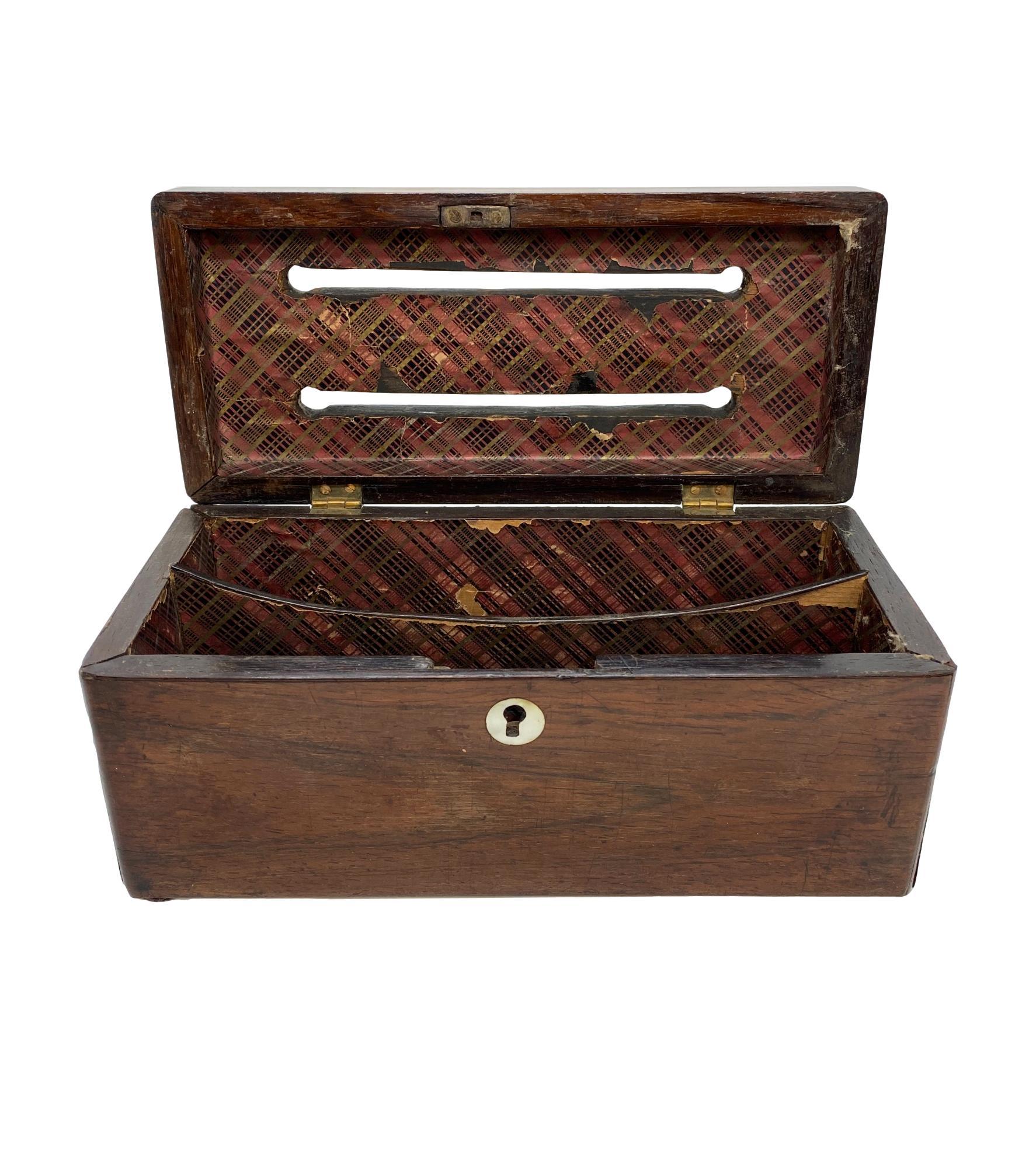 Victorian Antique Rosewood Letter Box with Mother-of-Pearl Plaques, English, ca. 1860