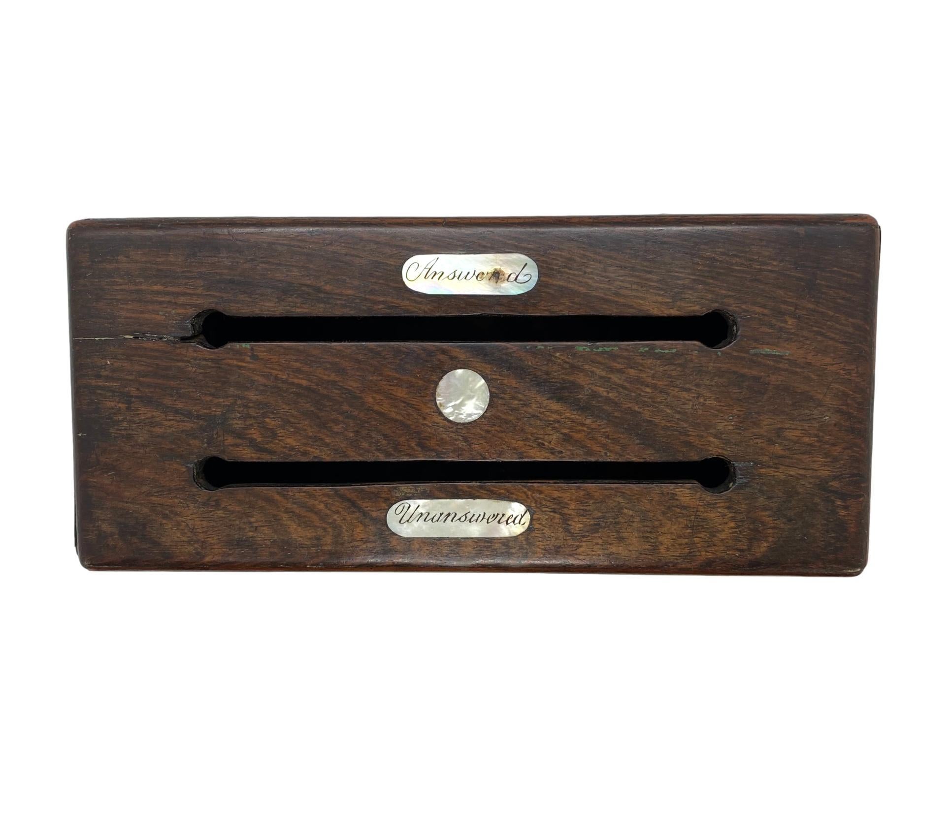 Antique Rosewood Letter Box with Mother-of-Pearl Plaques, English, ca. 1860 1