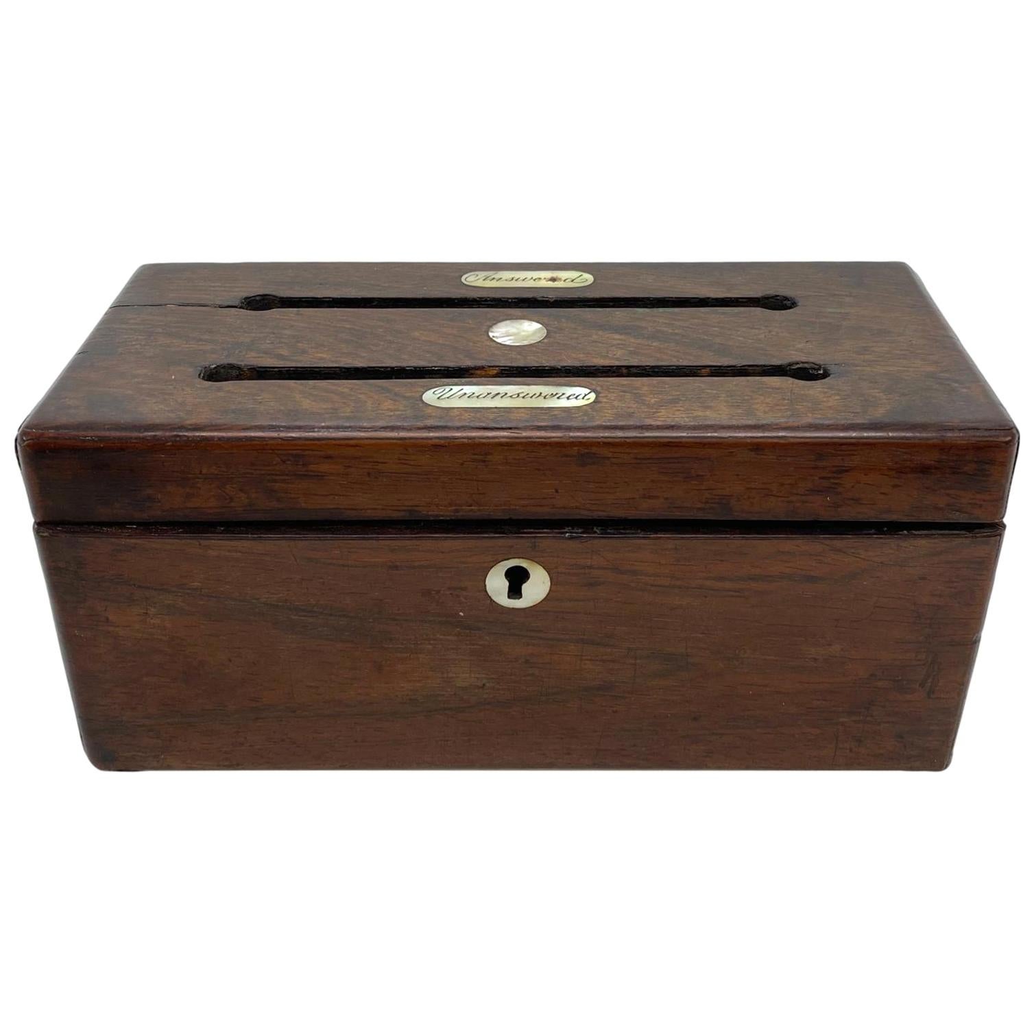 Antique Rosewood Letter Box with Mother-of-Pearl Plaques, English, ca. 1860