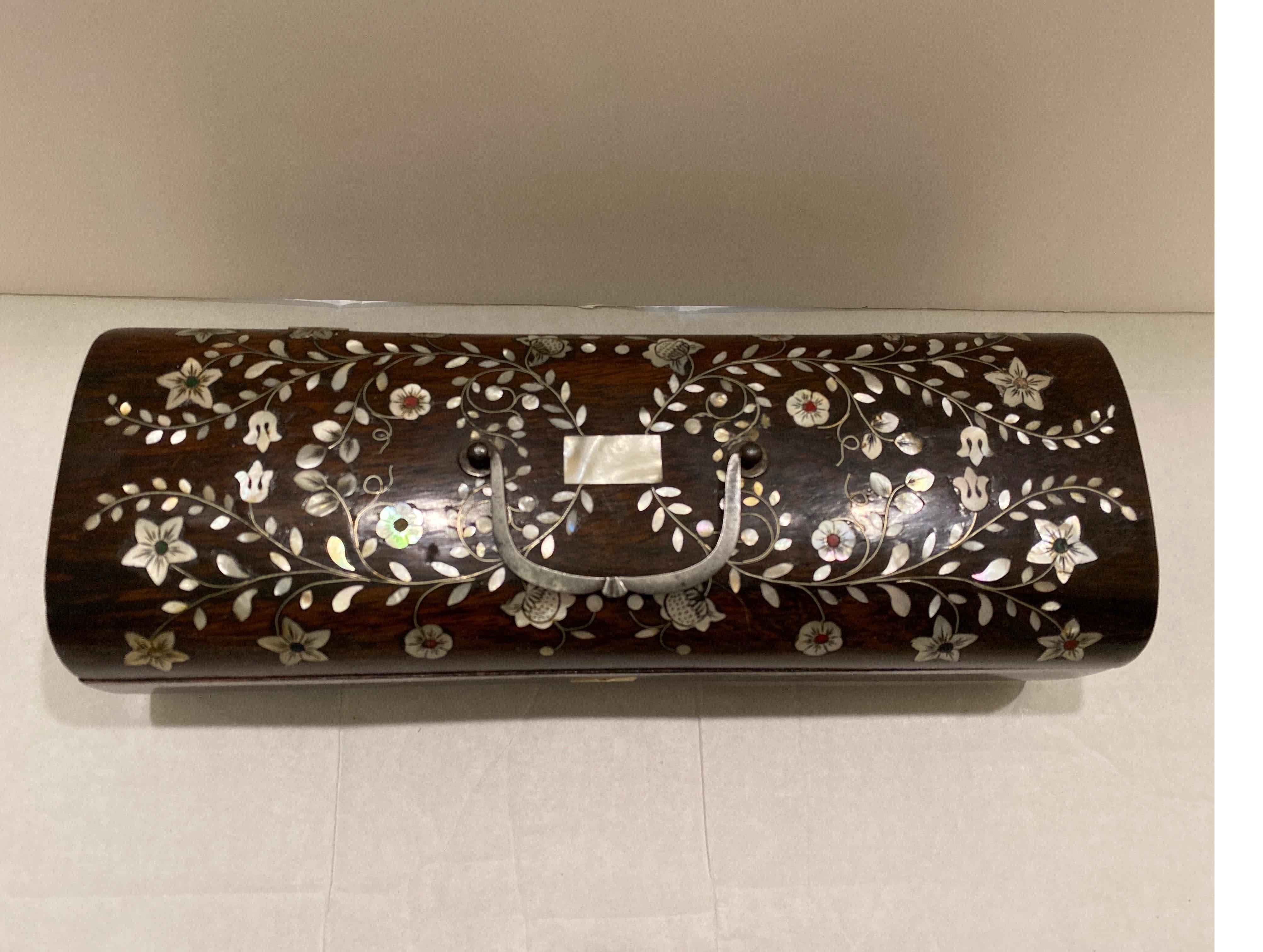 Art Nouveau Antique Rosewood Mother of Pearl and Silver Inlaid Box For Sale