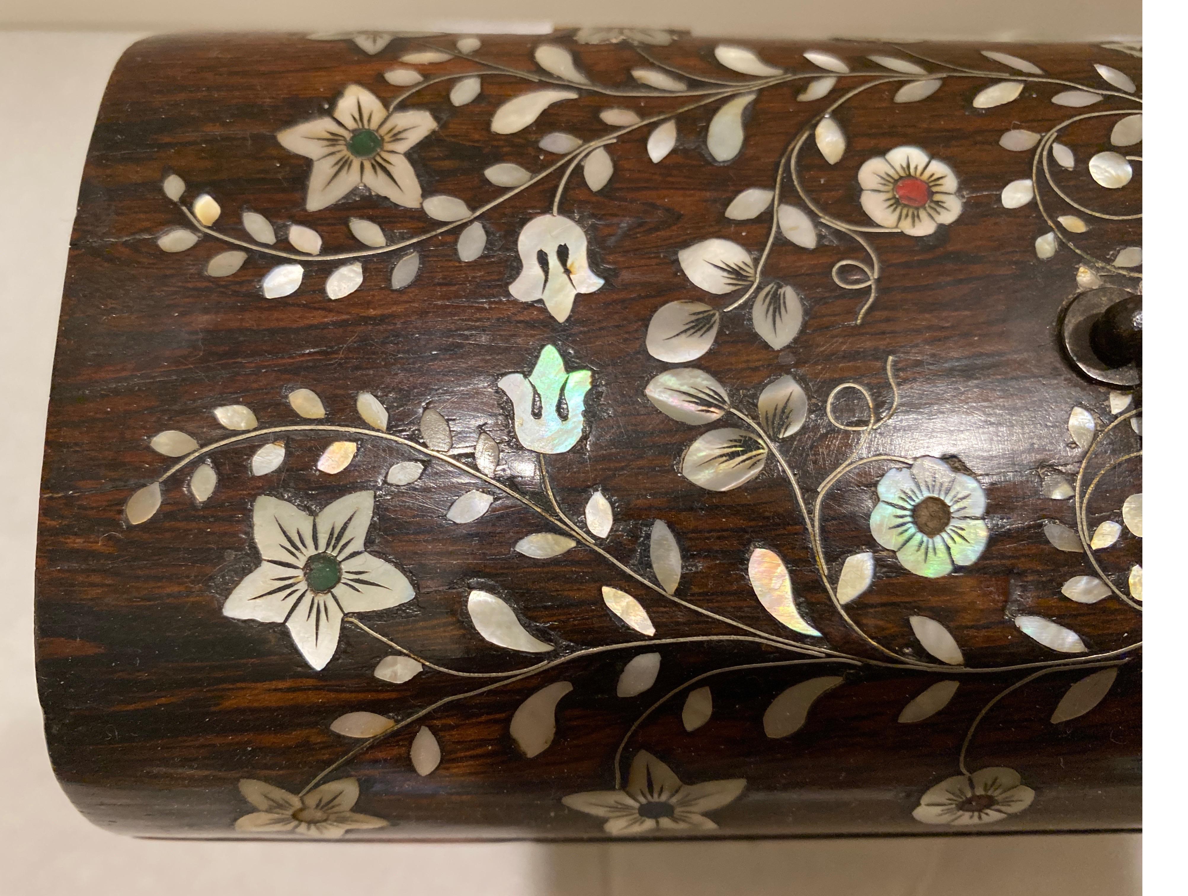 Antique Rosewood Mother of Pearl and Silver Inlaid Box In Good Condition In Lambertville, NJ