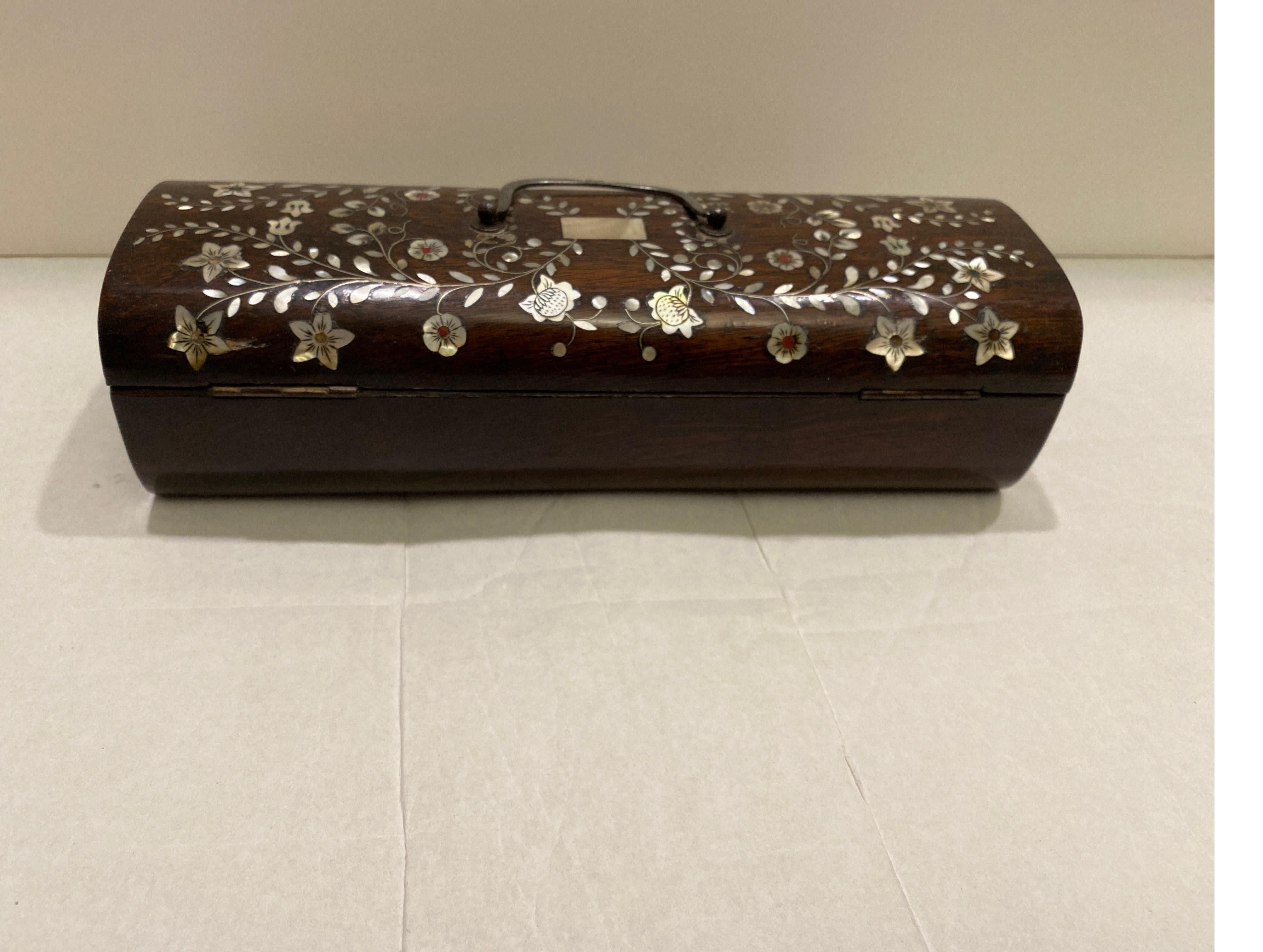 19th Century Antique Rosewood Mother of Pearl and Silver Inlaid Box For Sale