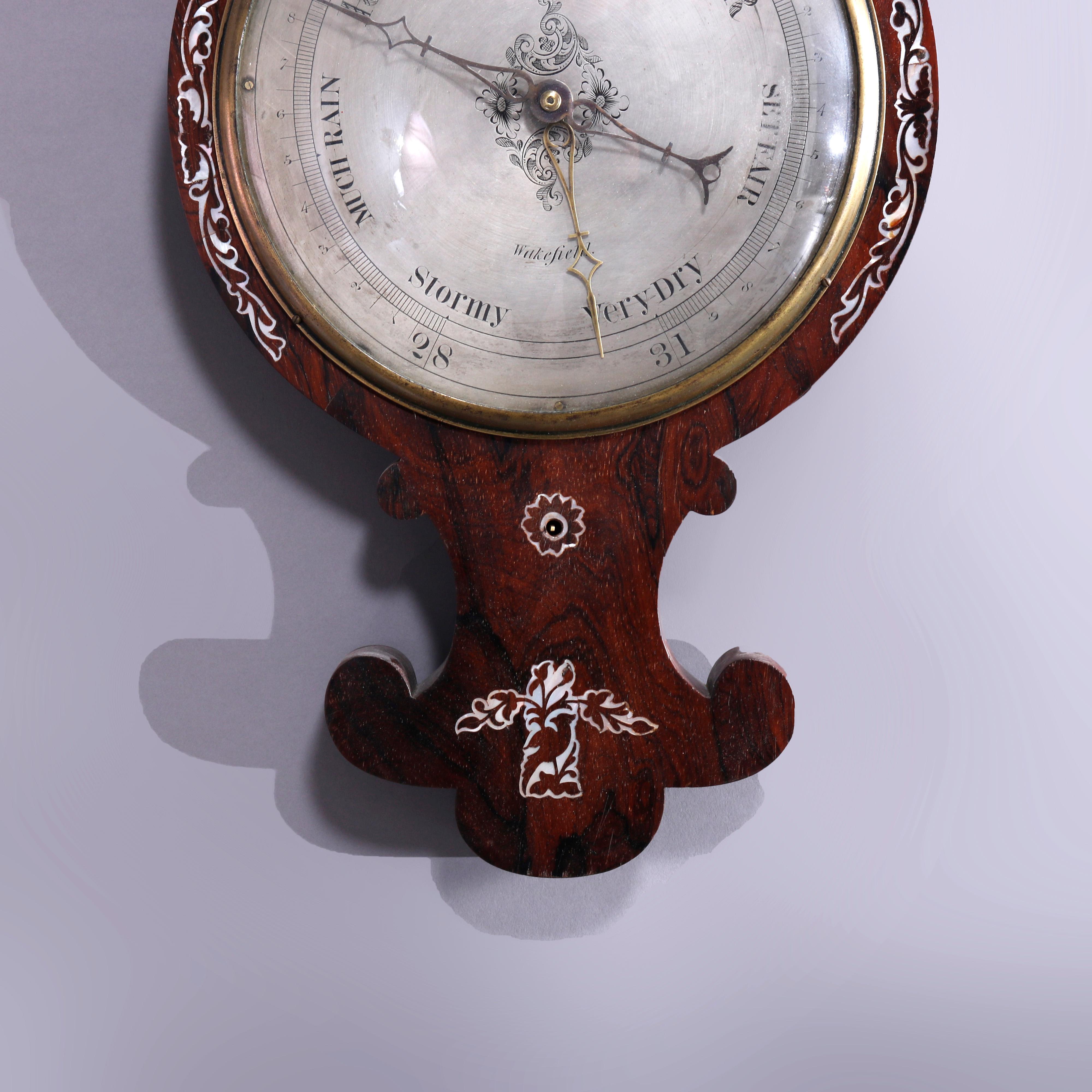 Antique Rosewood & Mother of Pearl Inlay Barometer by Mitchell, Wakefield, c1890 1