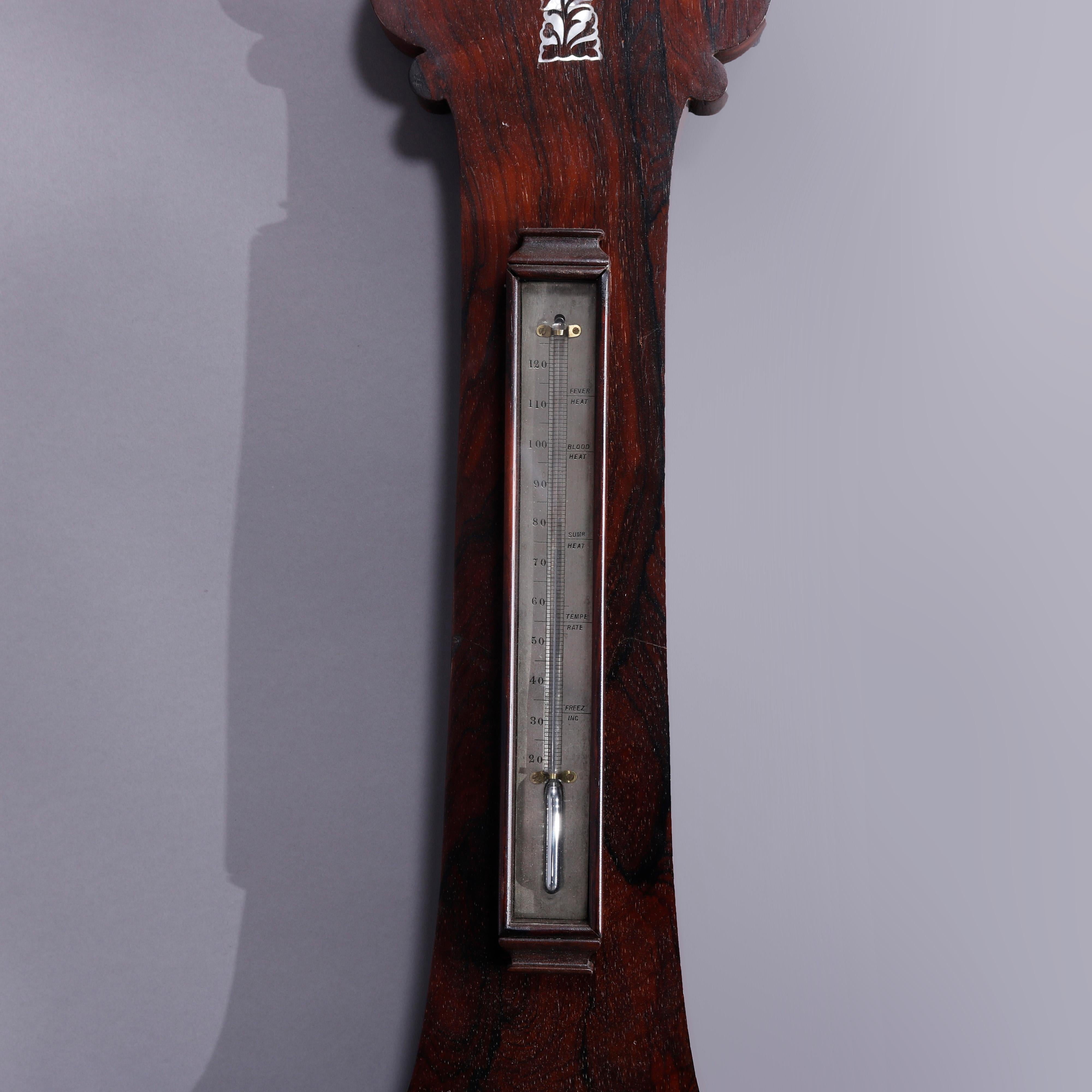 Antique Rosewood & Mother of Pearl Inlay Barometer by Mitchell, Wakefield, c1890 3