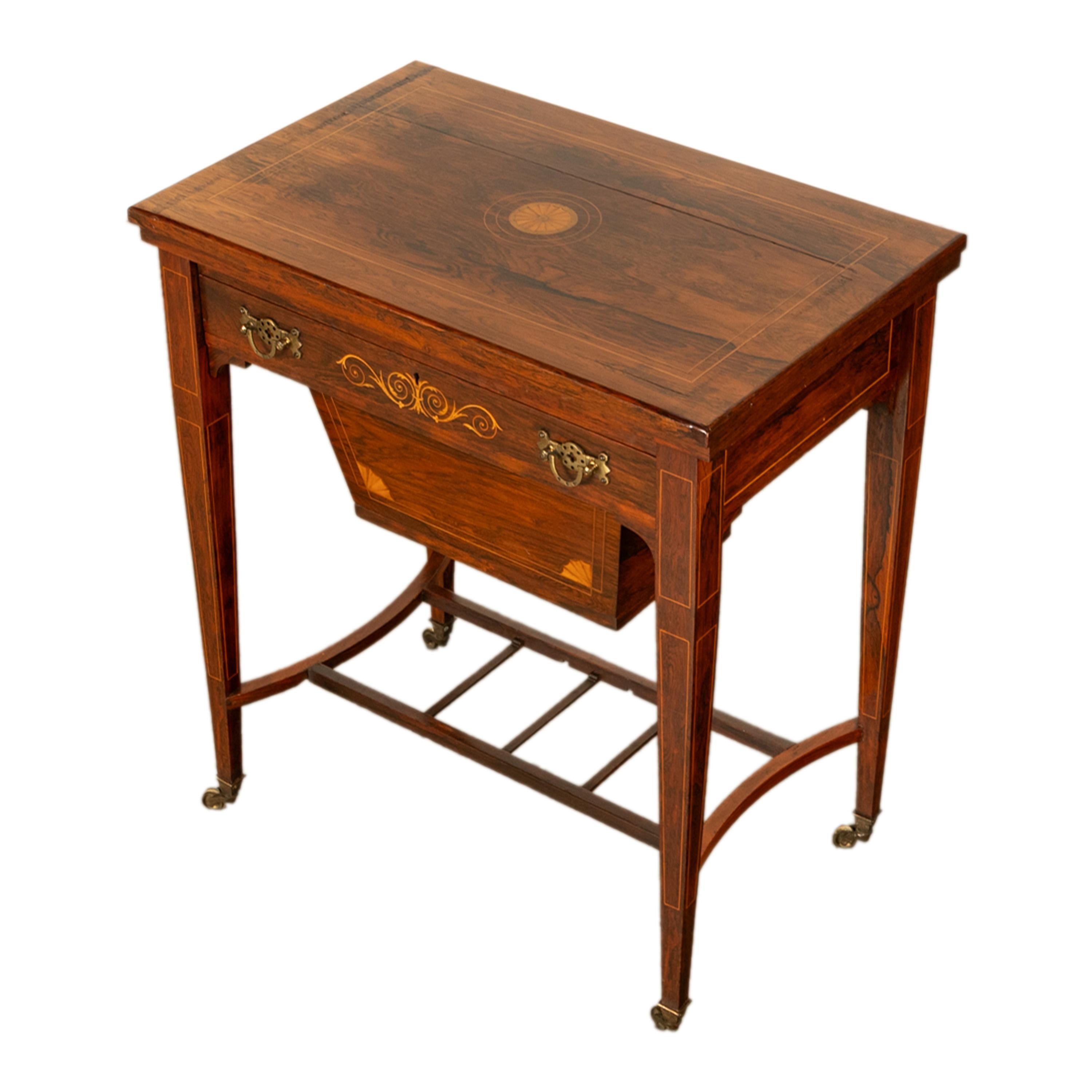 Antique Rosewood Regency Inlaid Chess Backgammon Cribbage Game Sewing Table 1890 3