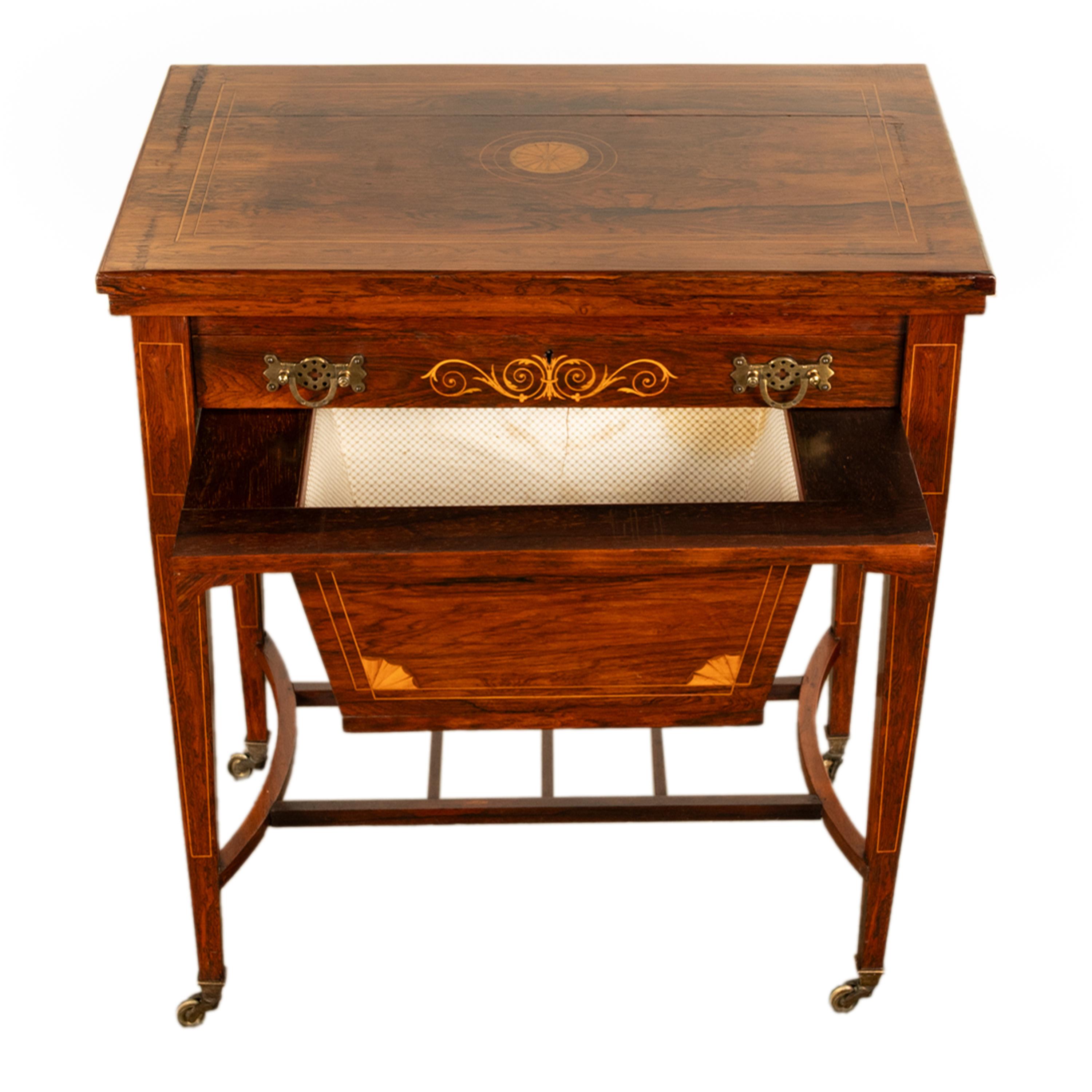 Antique Rosewood Regency Inlaid Chess Backgammon Cribbage Game Sewing Table 1890 6