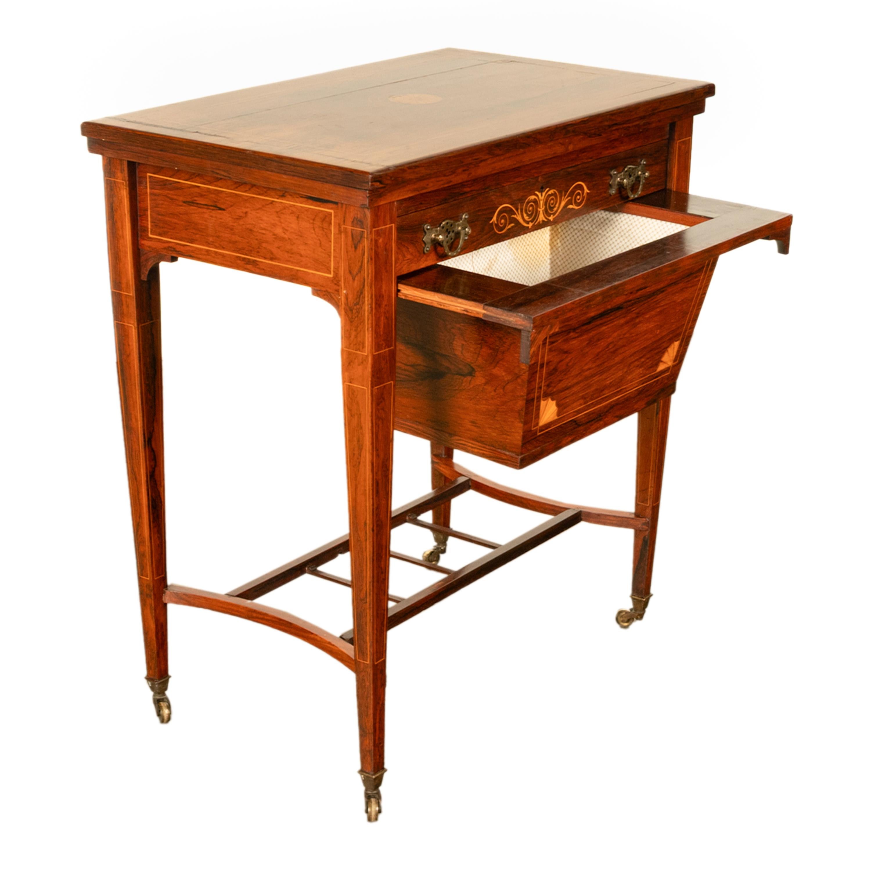 Antique Rosewood Regency Inlaid Chess Backgammon Cribbage Game Sewing Table 1890 8
