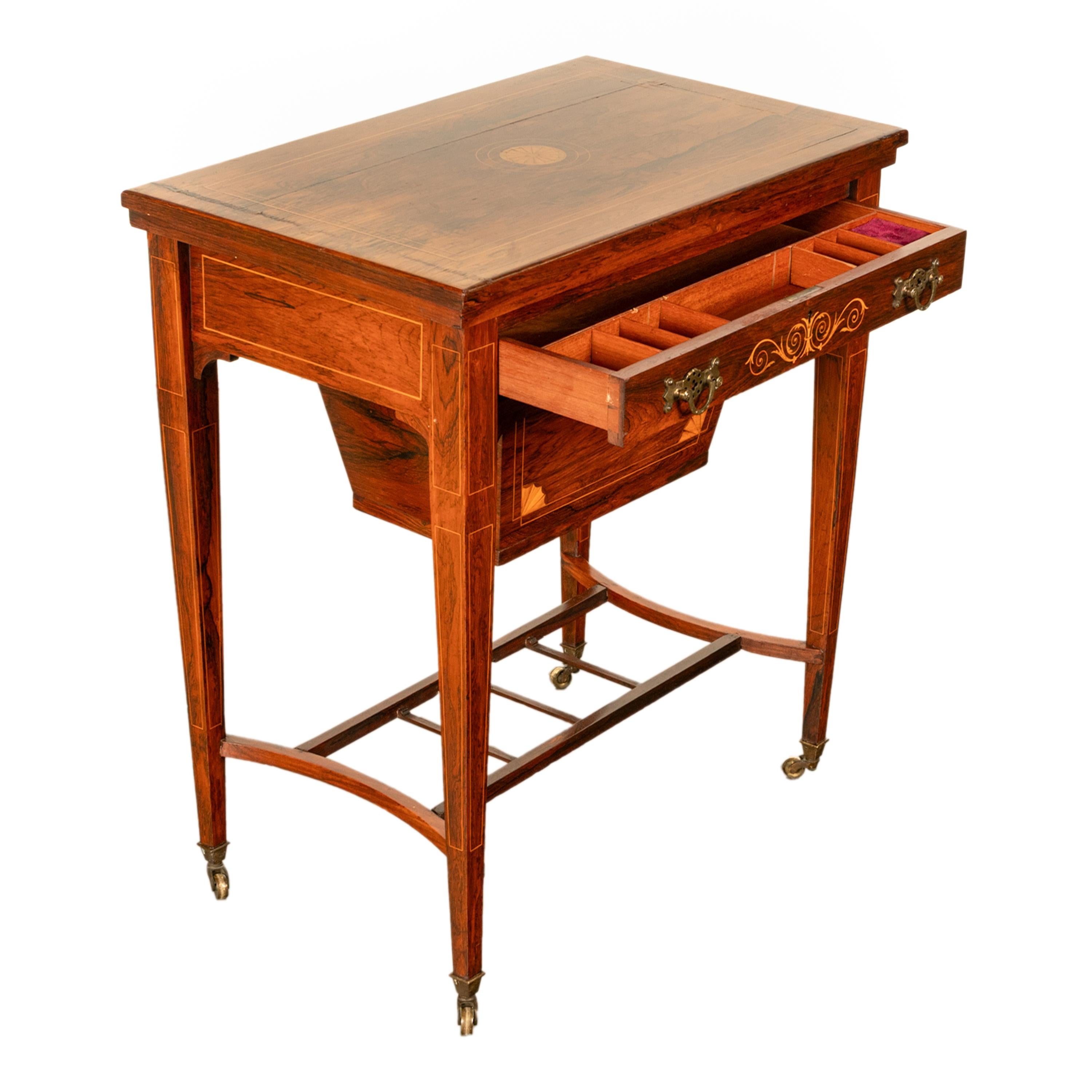 Antique Rosewood Regency Inlaid Chess Backgammon Cribbage Game Sewing Table 1890 9