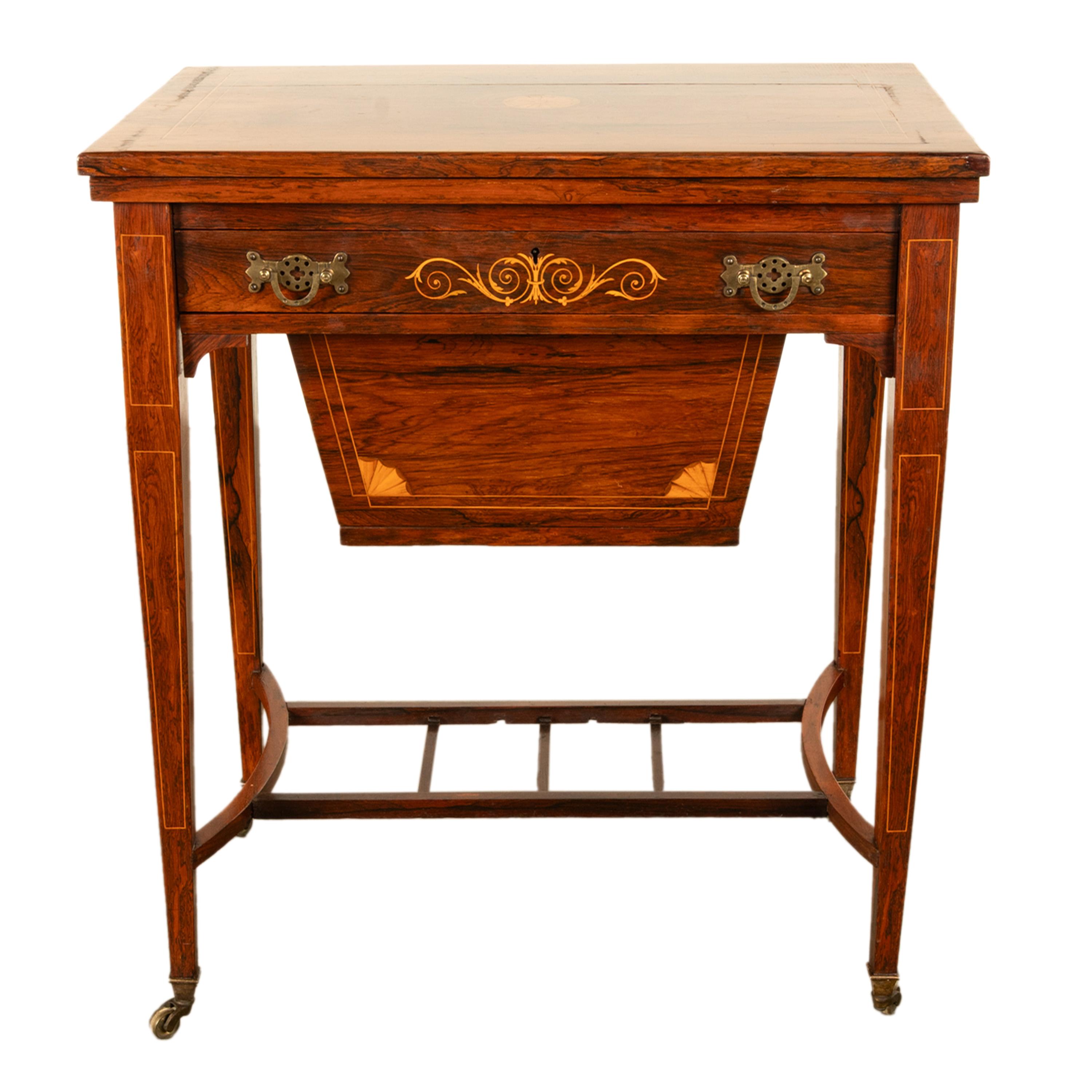 Antique Rosewood Regency Inlaid Chess Backgammon Cribbage Game Sewing Table 1890 10
