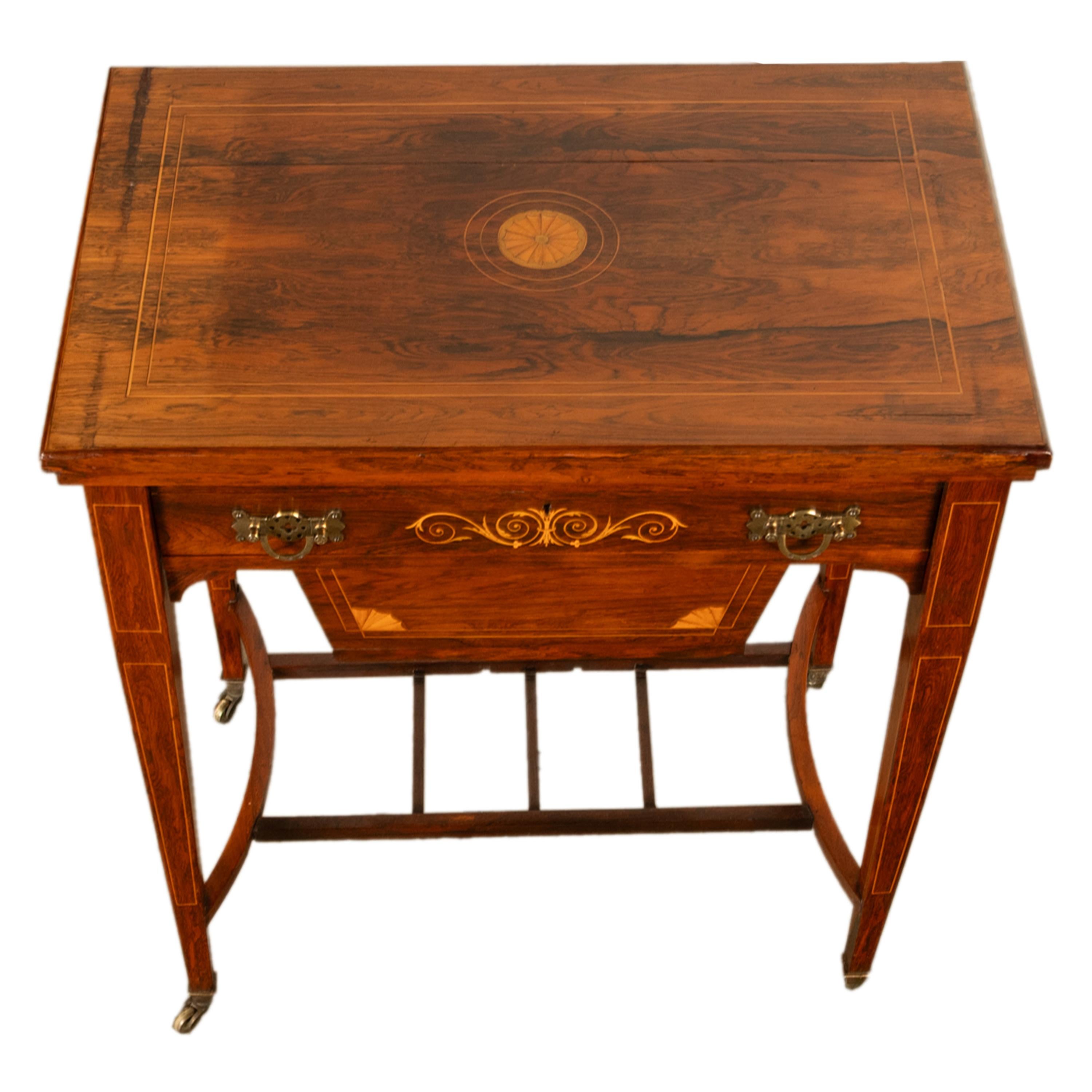 Antique Rosewood Regency Inlaid Chess Backgammon Cribbage Game Sewing Table 1890 11