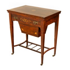 Antiker Regency-Schach-Rückgammon- Cribbage-Spiel- Nähtisch aus Rosenholz mit Intarsien aus Schach, 1890