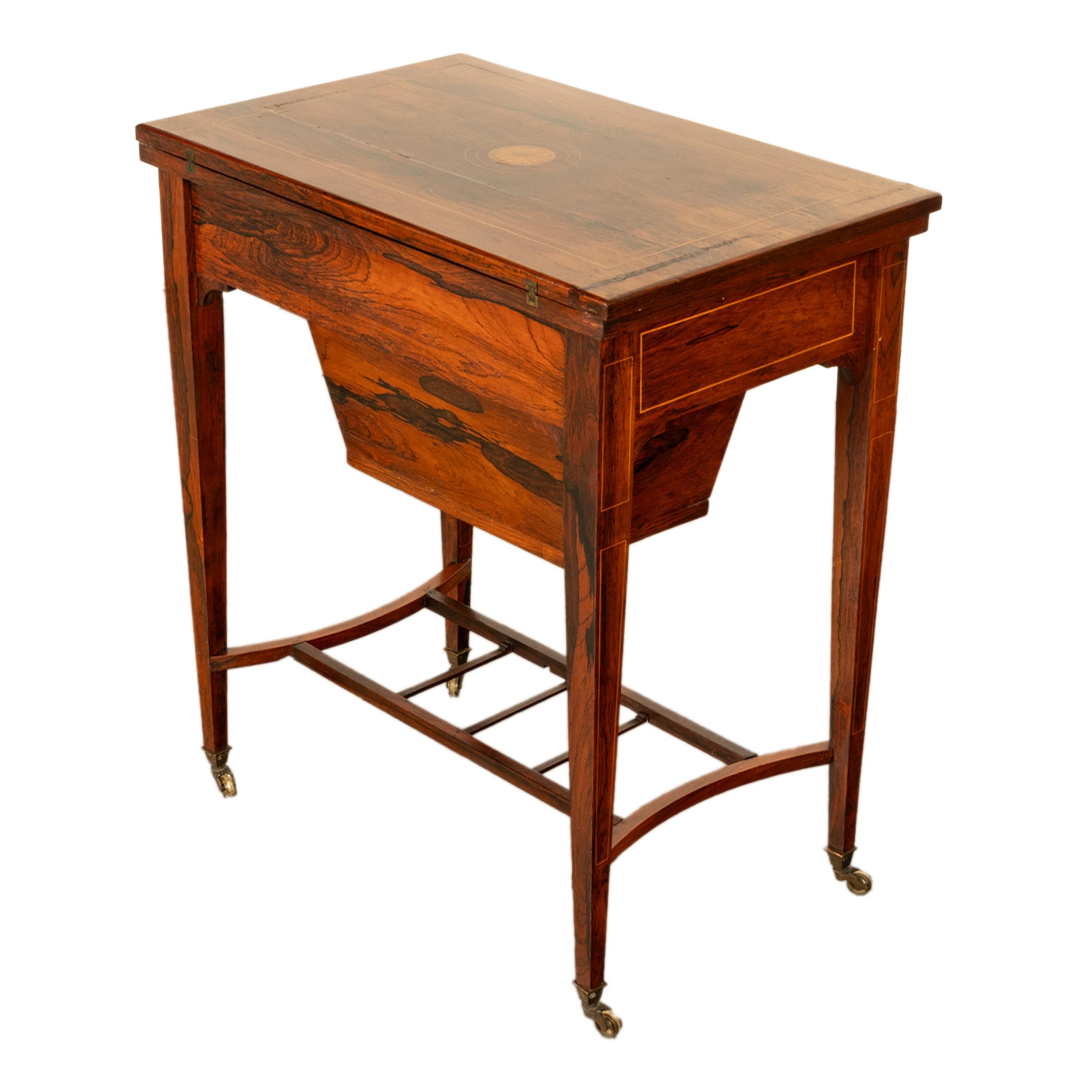 Antique Rosewood Regency Inlaid Chess Backgammon Cribbage Game Sewing Table 1890 12