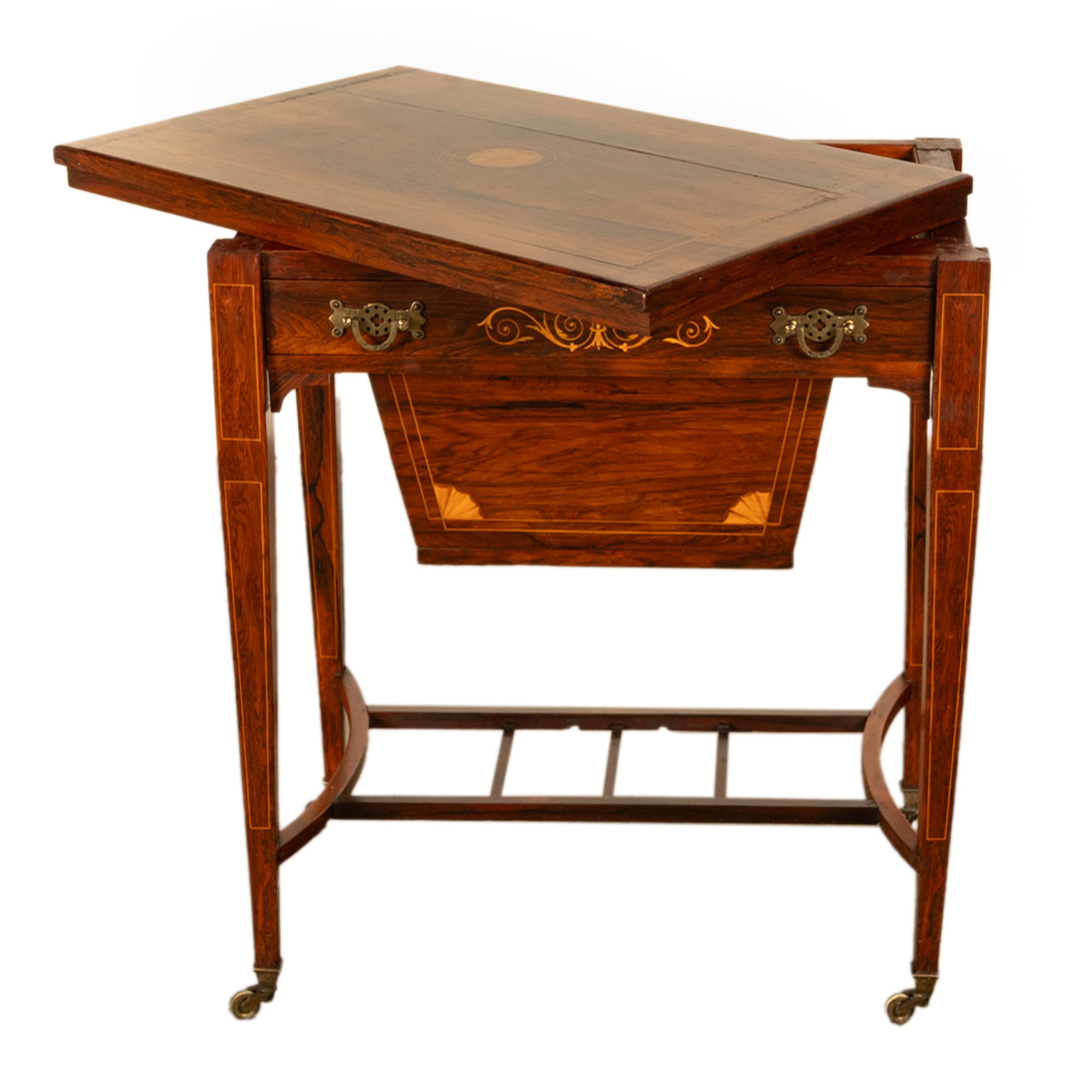 Inlay Antique Rosewood Regency Inlaid Chess Backgammon Cribbage Game Sewing Table 1890