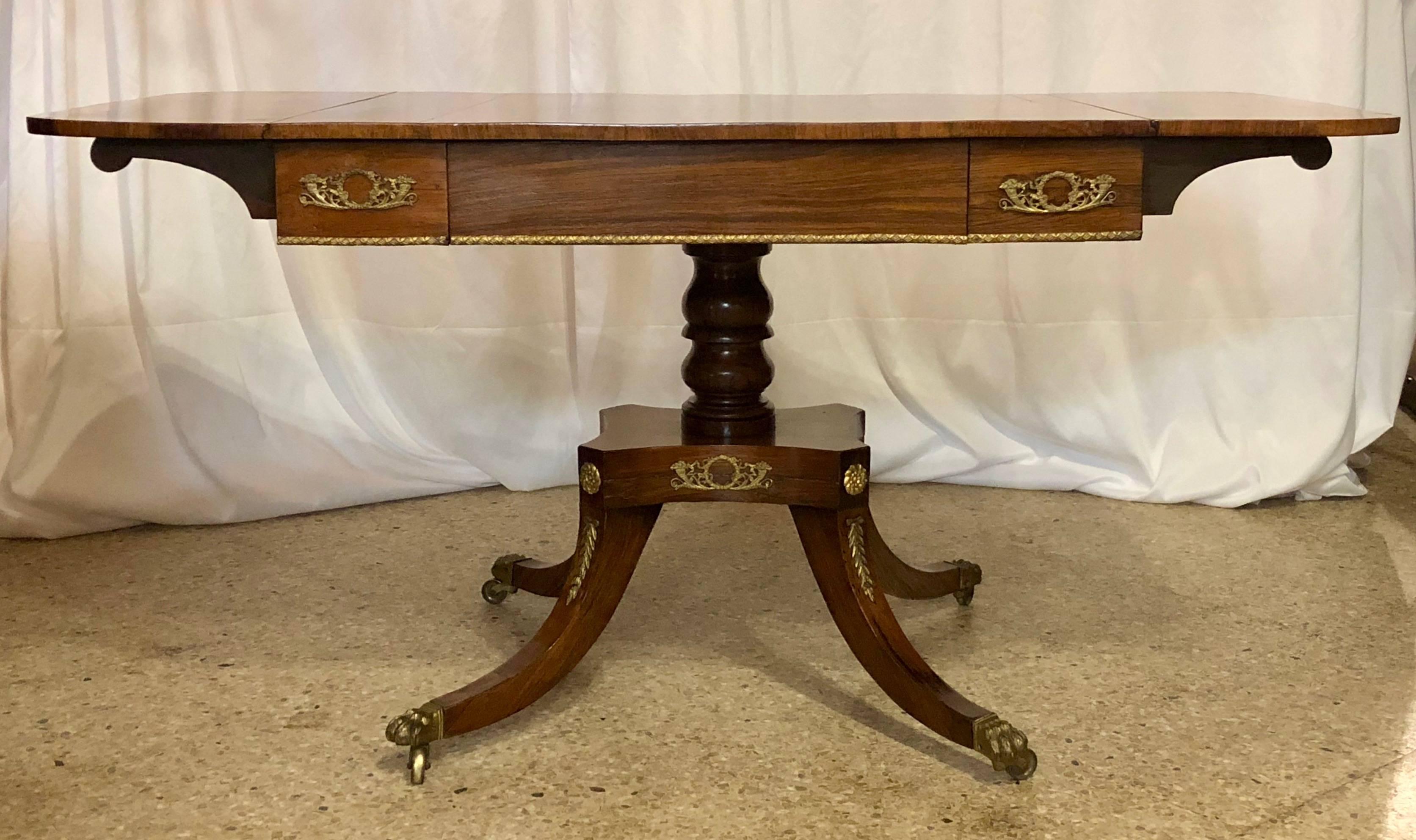 English Antique Rosewood Regency Sofa Table with Satinwood Trim For Sale