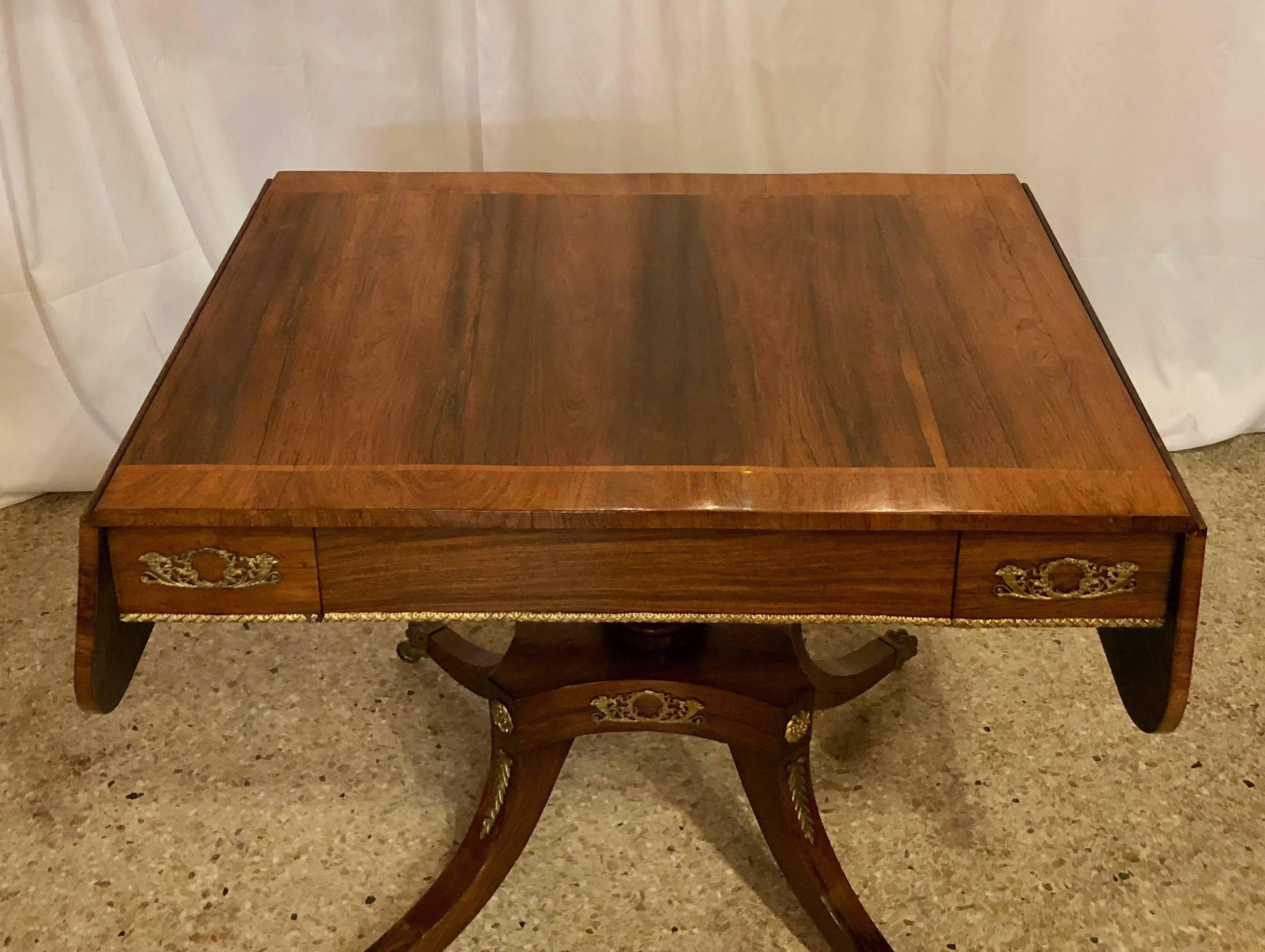 19th Century Antique Rosewood Regency Sofa Table with Satinwood Trim For Sale