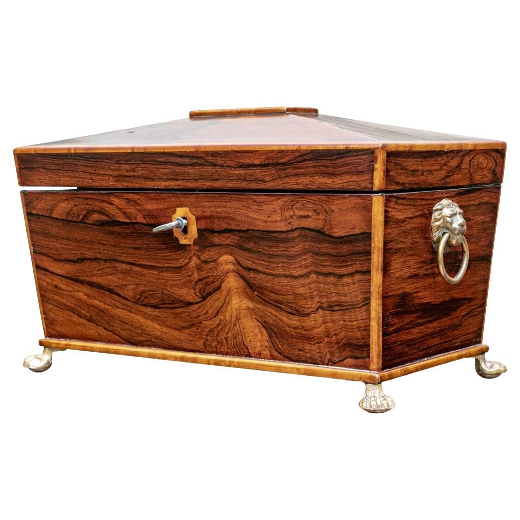 Antique Rosewood Sarcophagus Shape British Tea Caddy