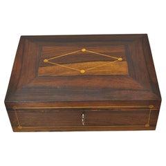 Antique Rosewood Satinwood Inlay Regency Mirror Travel Jewelry Box with Mirror