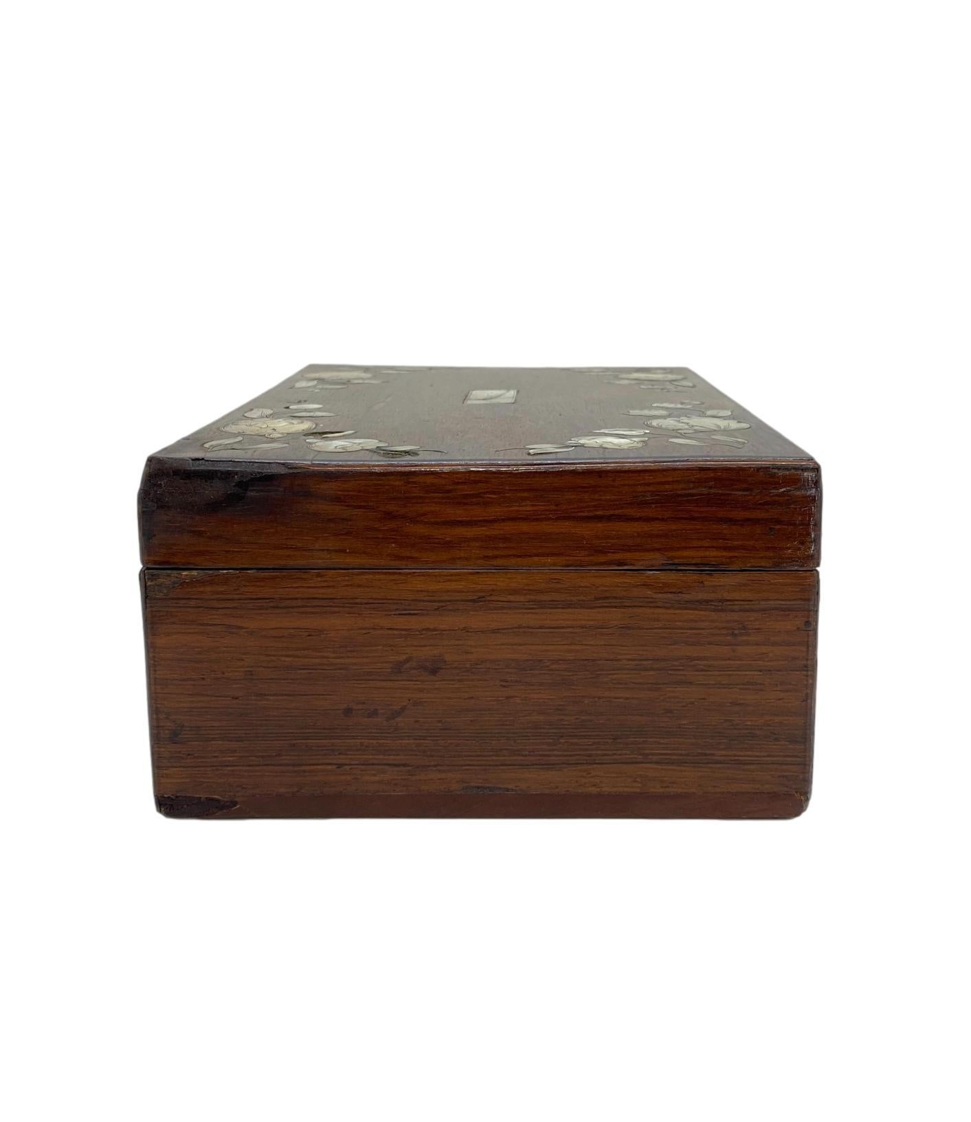 William IV Rosewood Stationery Box with Fine Inlaid Mother of Pearl Flowers, circa 1840