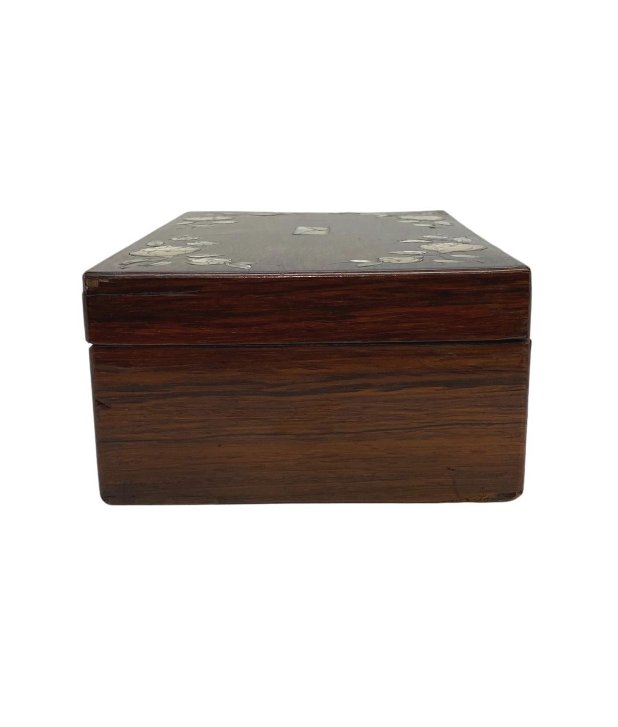 English Rosewood Stationery Box with Fine Inlaid Mother of Pearl Flowers, circa 1840