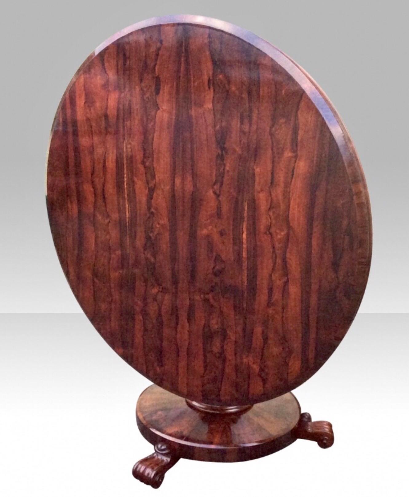 William IV Antique Rosewood Tilt Top Circular Centre Table / Dining Table /Hall Table For Sale
