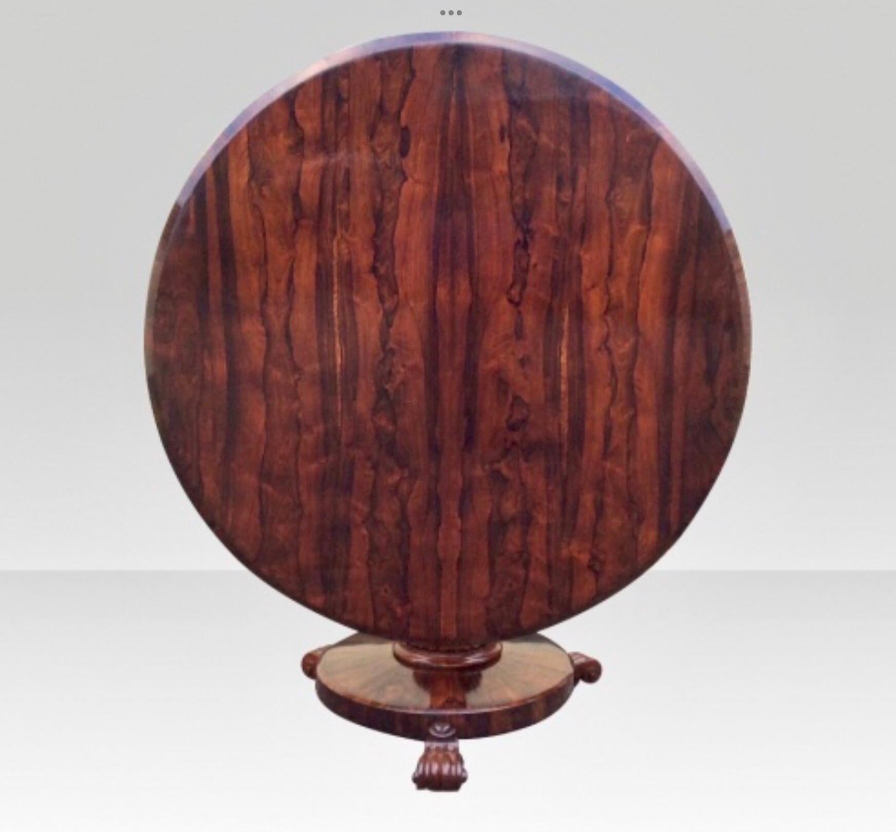 Mid-19th Century Antique Rosewood Tilt Top Circular Centre Table / Dining Table /Hall Table For Sale
