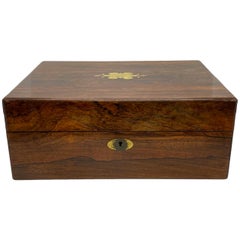 Antique Rosewood Travel Box with Brass Inlay, Complete with All Interior Items