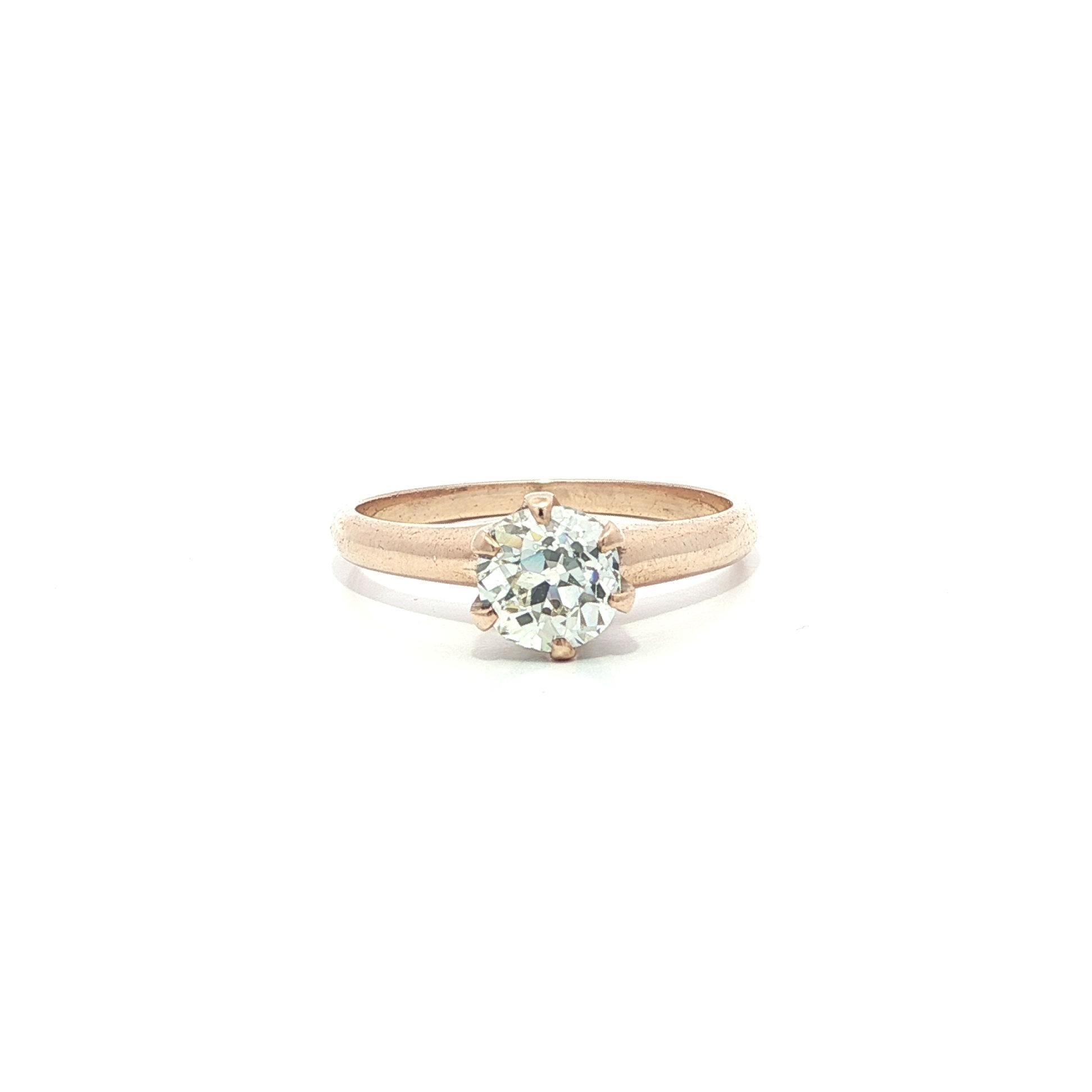 Antike Rosy Gelbgold .80ct Old Mine Cut Diamond Solitär Verlobungsring im Angebot