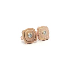 Antique Rosy Yellow Gold Old Cut Diamond Unique Design Stud Earrings